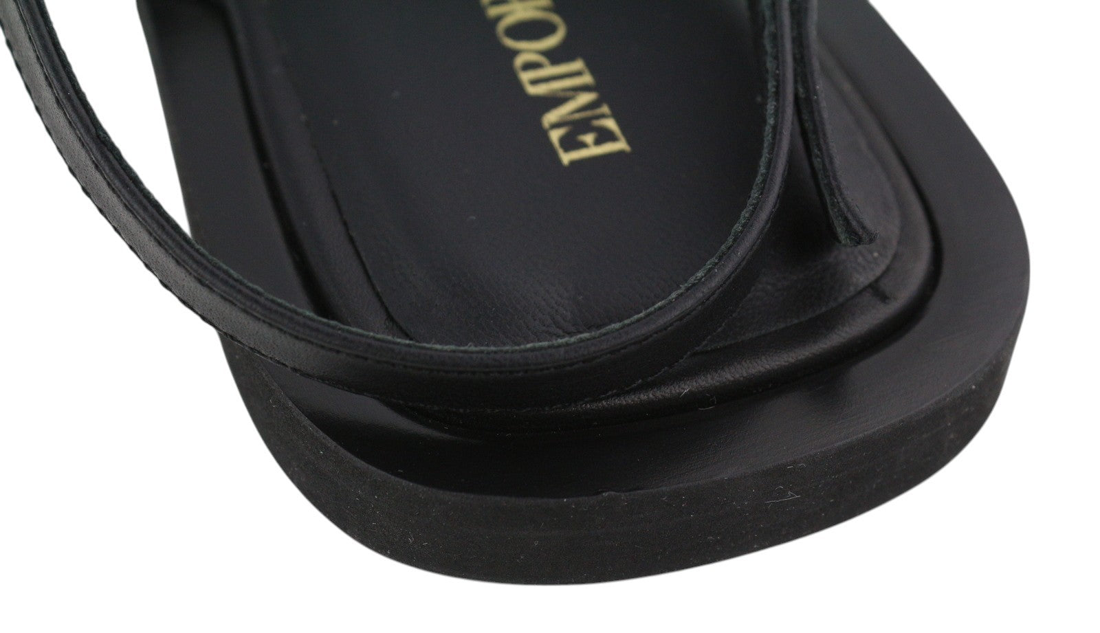 EMPORIO ARMANI X3P718 Women Sandals EU37 Black Leather Strapless Flat Casual