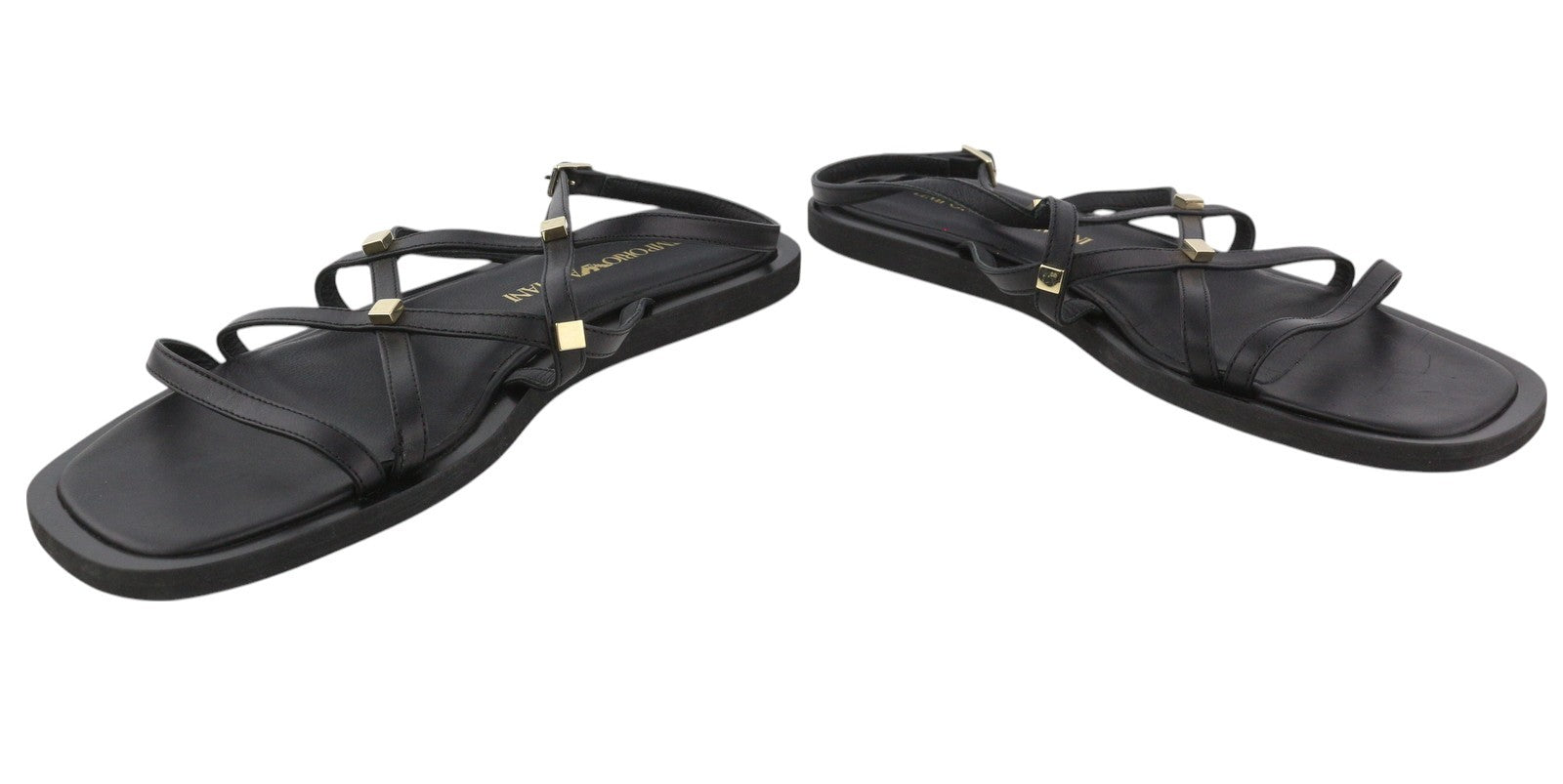 EMPORIO ARMANI X3P718 Women Sandals EU37 Black Leather Strapless Flat Casual