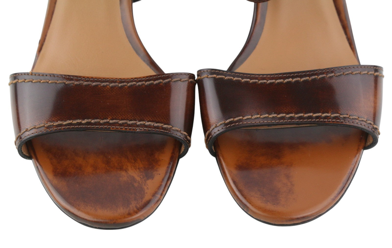 EMPORIO ARMANI Women Heels EU37 Brown Leather Block Heel Buckle Casual