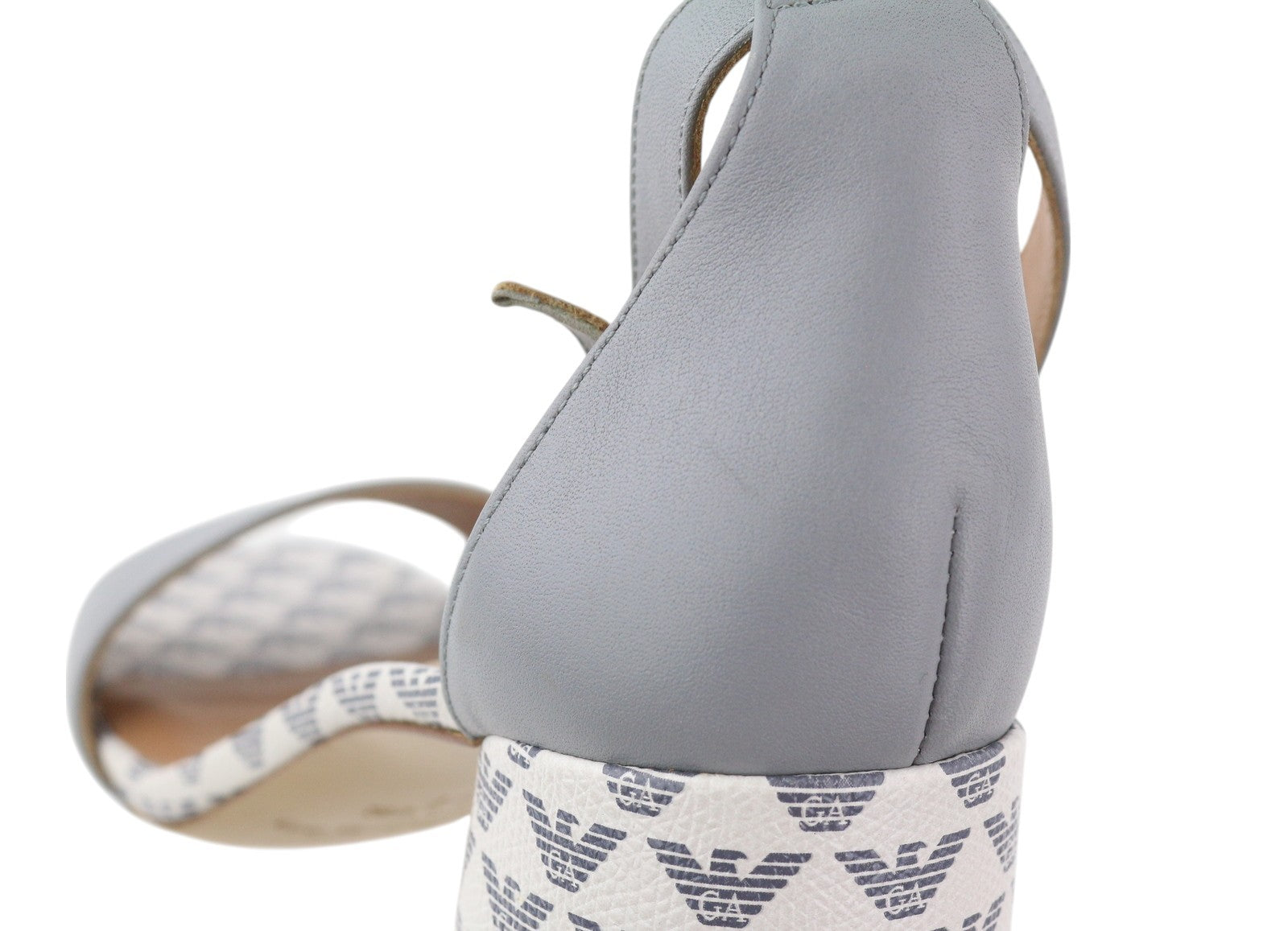 EMPORIO ARMANI X3P708 Women Heels EU37 Grey Leather Logo Print Sandals RRP199