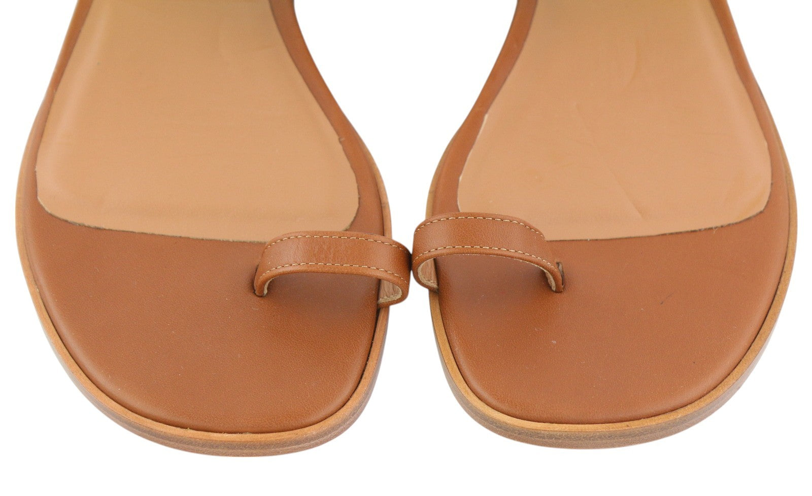 EMPORIO ARMANI X3Q070 Women Flats EU37 Brown Leather Sandals Gold Detail