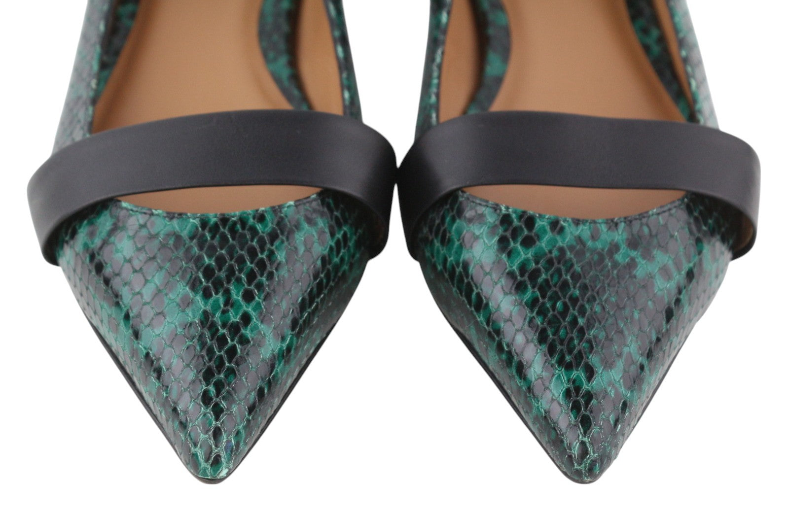 EMPORIO ARMANI Women Flats EU37 Green Snake Print Leather Pointed Ballerina