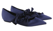 EMPORIO ARMANI Women Flats EU37 Blue Satin Pointed Ballerina Strap Slip On