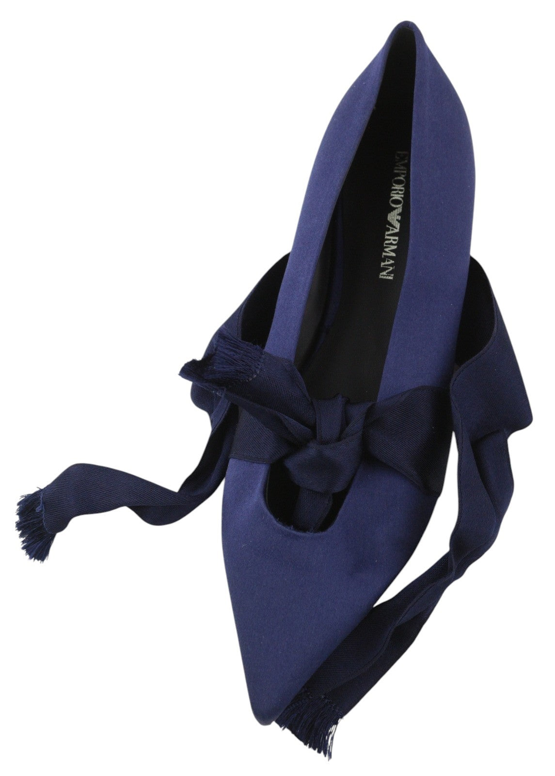 EMPORIO ARMANI Women Flats EU37 Blue Satin Pointed Ballerina Strap Slip On