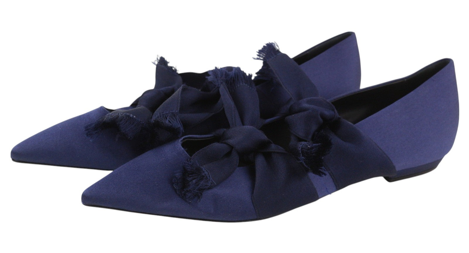 EMPORIO ARMANI Women Flats EU37 Blue Satin Pointed Ballerina Strap Slip On