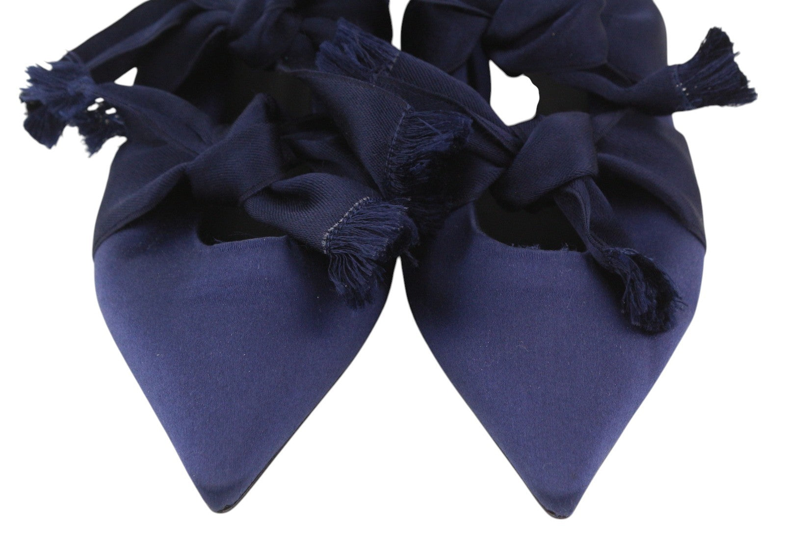 EMPORIO ARMANI Women Flats EU37 Blue Satin Pointed Ballerina Strap Slip On