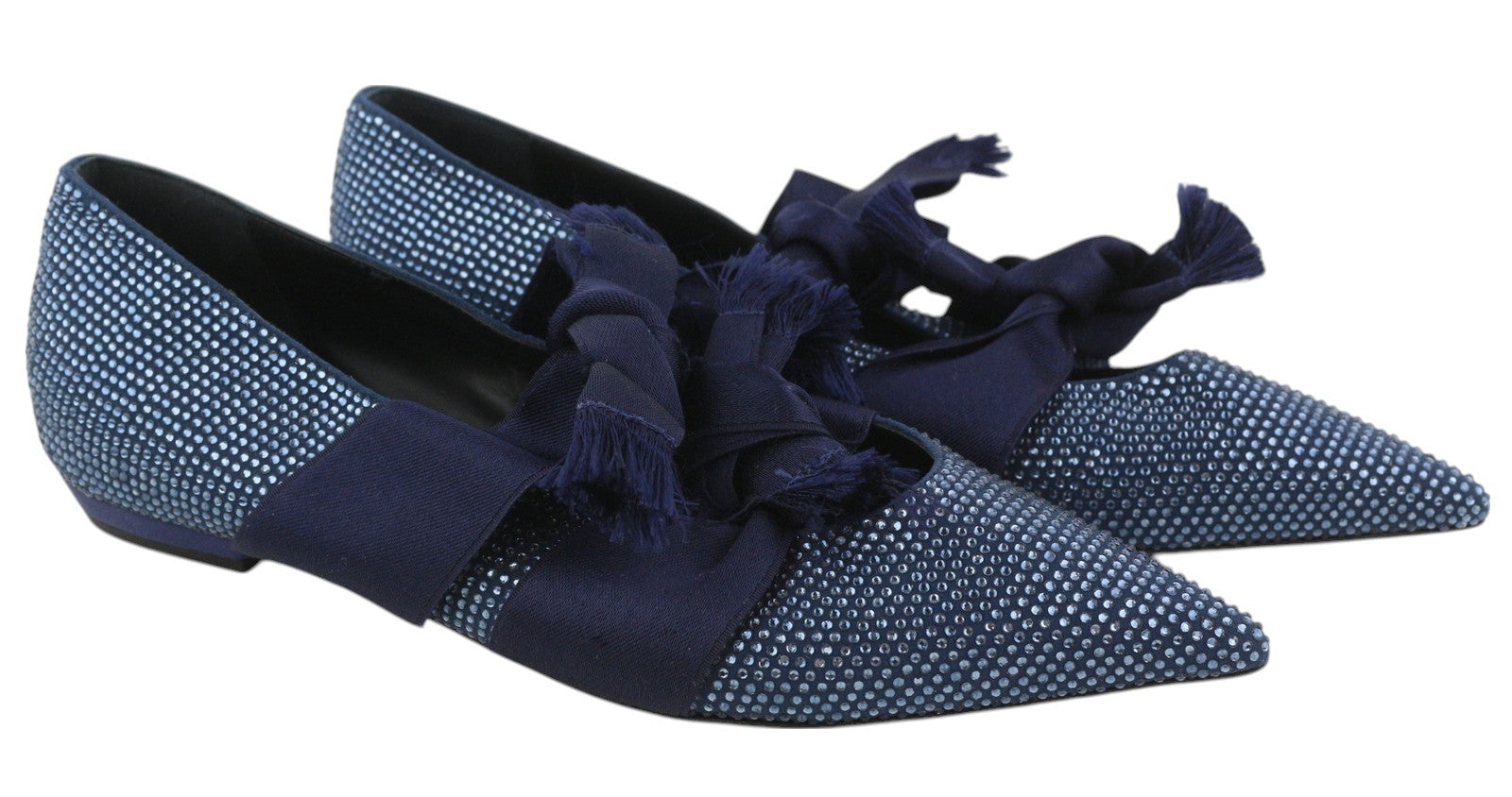 EMPORIO ARMANI Women Flats EU37 Blue Rhinestone Pointed Ballerina Straps