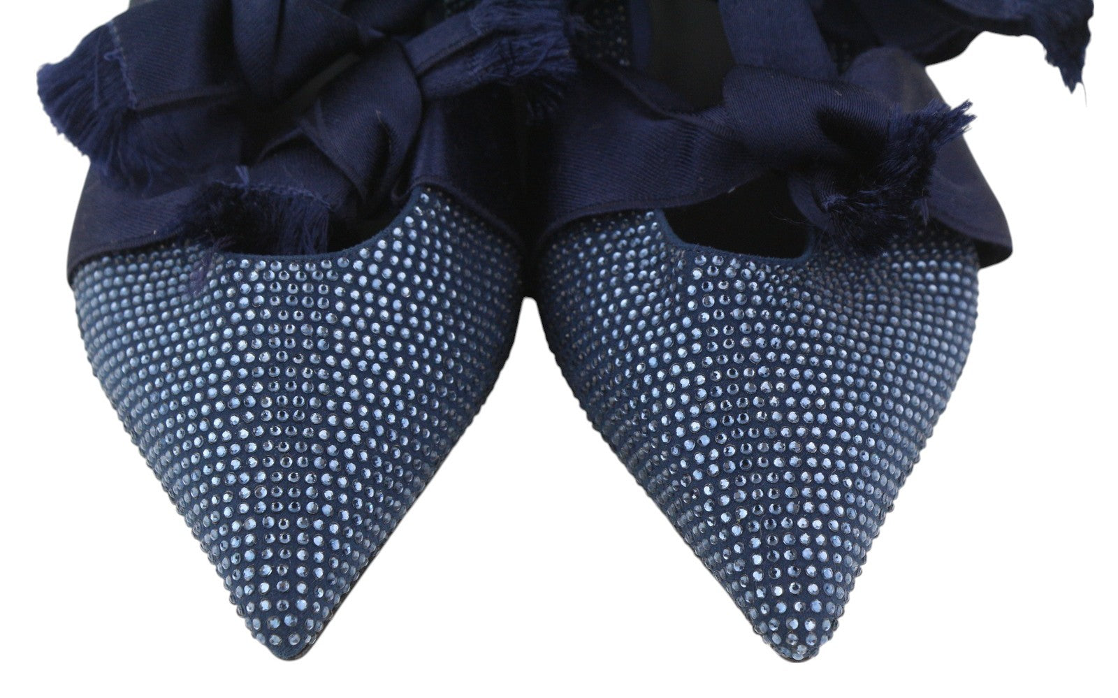 EMPORIO ARMANI Women Flats EU37 Blue Rhinestone Pointed Ballerina Straps