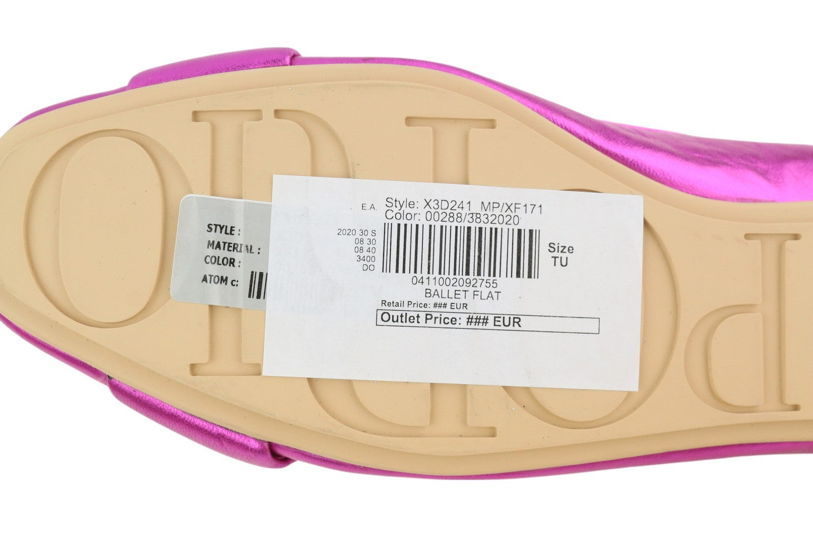 EMPORIO ARMANI X3D241 Women Flats EU37 Pink Shiny Leather Square Ballerina