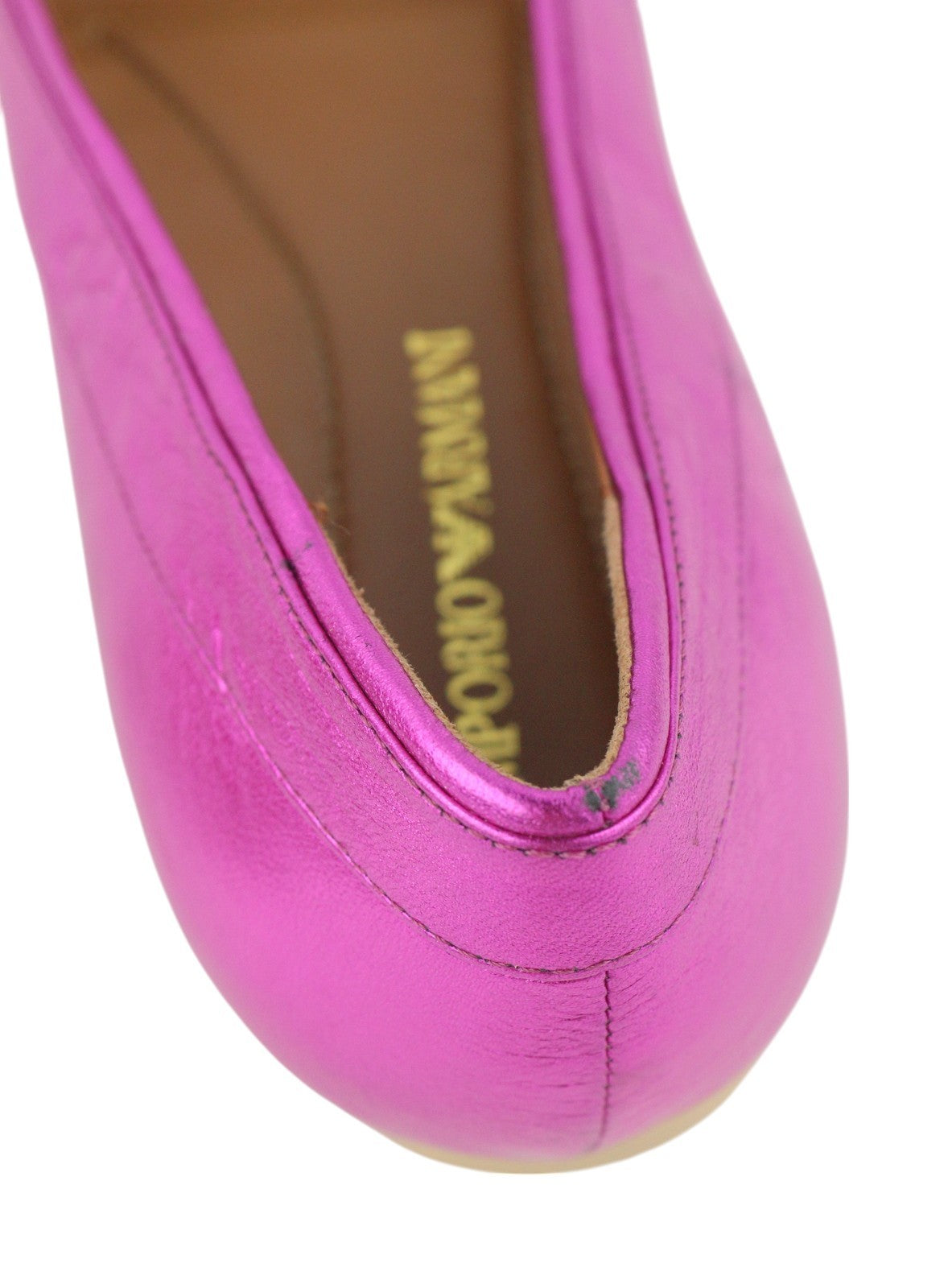 EMPORIO ARMANI X3D241 Women Flats EU37 Pink Shiny Leather Square Ballerina