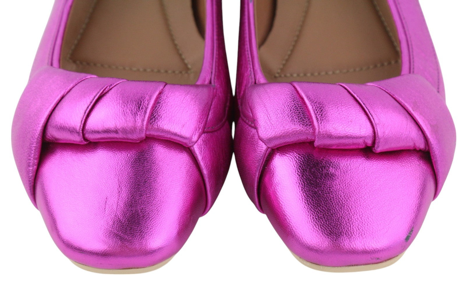 EMPORIO ARMANI X3D241 Women Flats EU37 Pink Shiny Leather Square Ballerina