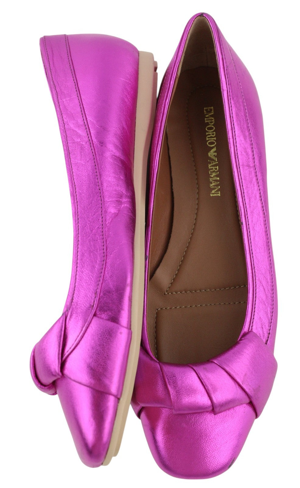 EMPORIO ARMANI X3D241 Women Flats EU37 Pink Shiny Leather Square Ballerina