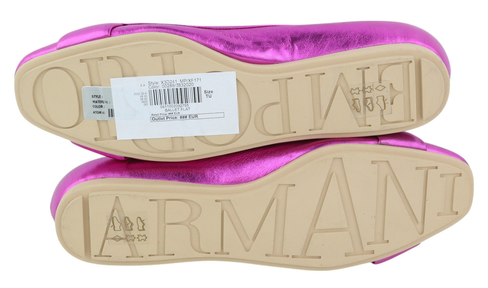 EMPORIO ARMANI X3D241 Women Flats EU37 Pink Shiny Leather Square Ballerina