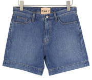 PLAN C Women Shorts 36 Blue Washed Denim Zip Fly Cotton Casual RRP389