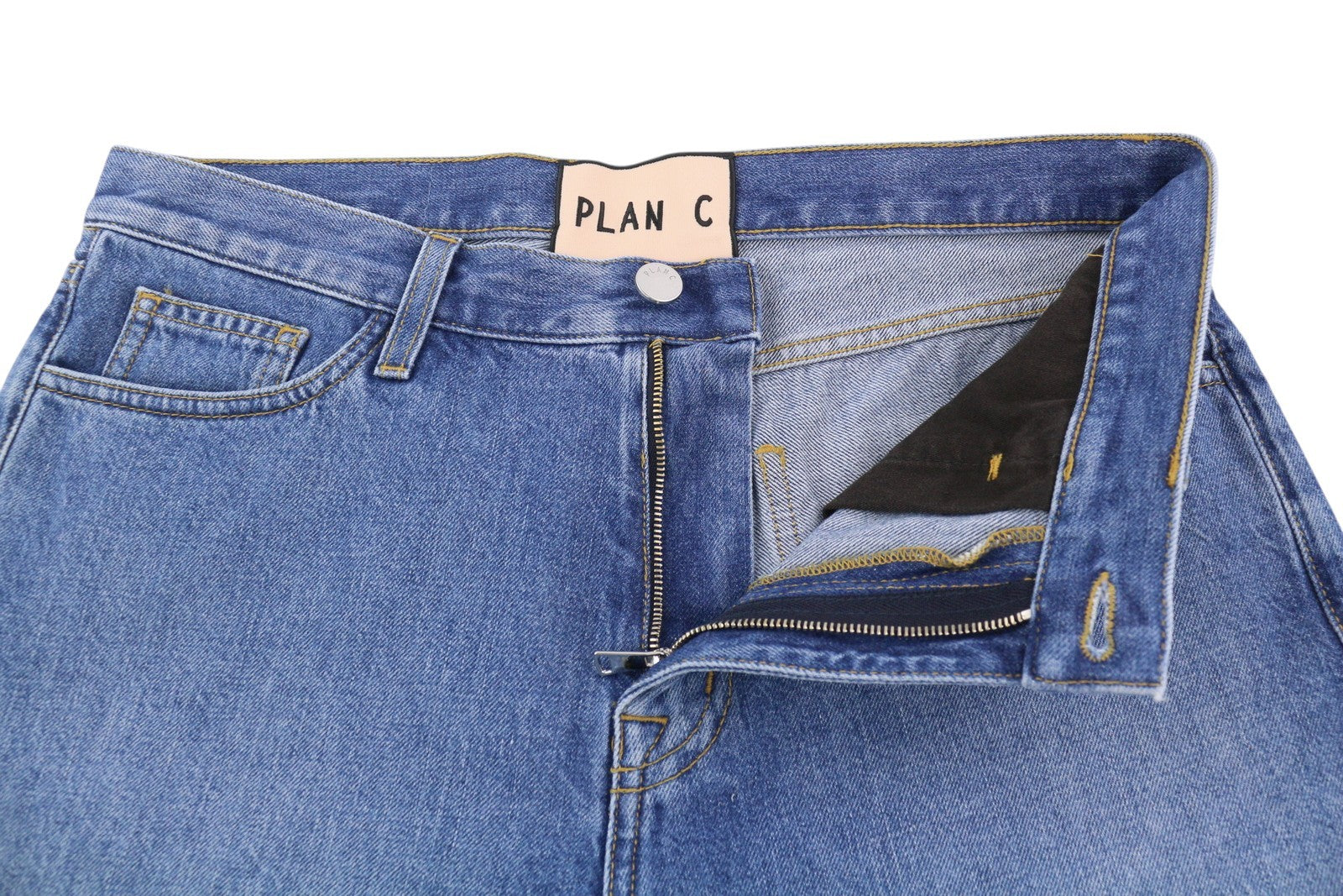 PLAN C Women Shorts 36 Blue Washed Denim Zip Fly Cotton Casual RRP389