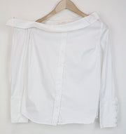 SUISTUDIO Bob moteriški marškinėliai, UK10, balti, ploni, medvilnės mišinio, oficiali palaidinė su valties formos iškirpte. 