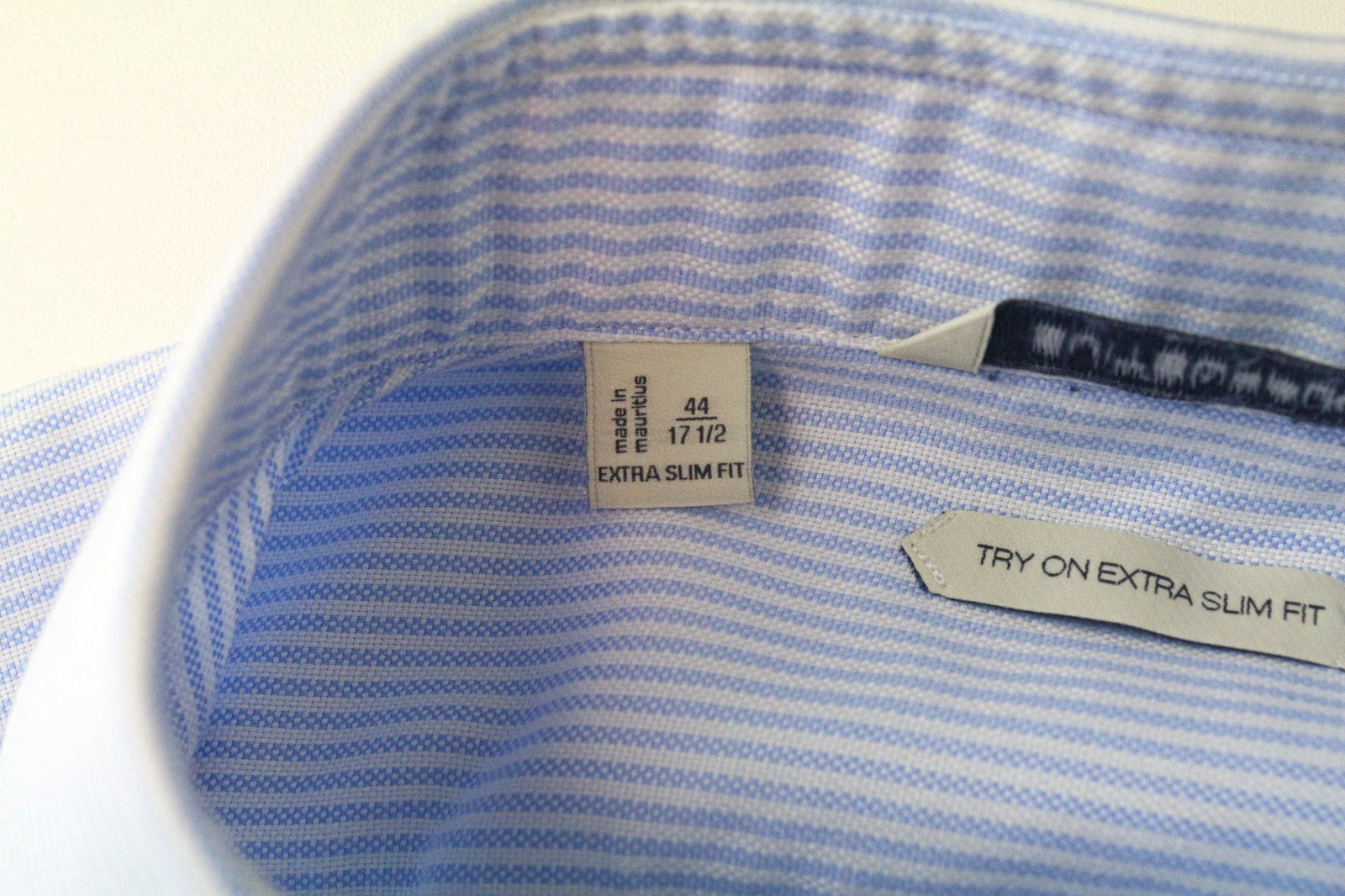 SUITSUPPLY Men's Shirt 44/17 1/2 Extra Slim Blue Striped Cotton Button-Up