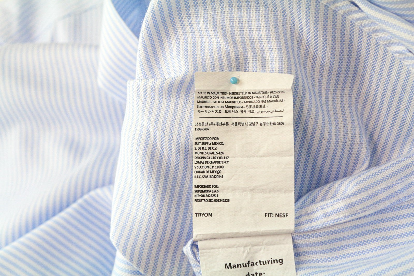 SUITSUPPLY Men's Shirt 44/17 1/2 Extra Slim Blue Striped Cotton Button-Up