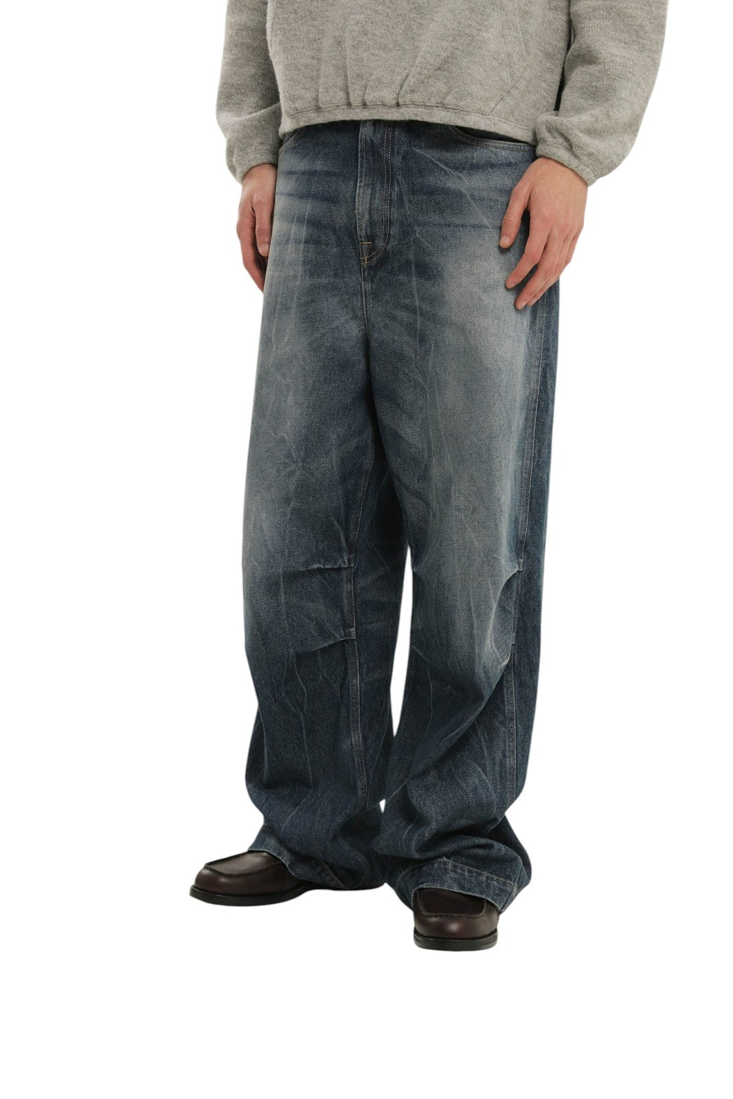 1989 STUDIO Old Mastiff Denim vyriški džinsai W30 mėlyni išblukę ūsai plačiomis kojomis RRP486 