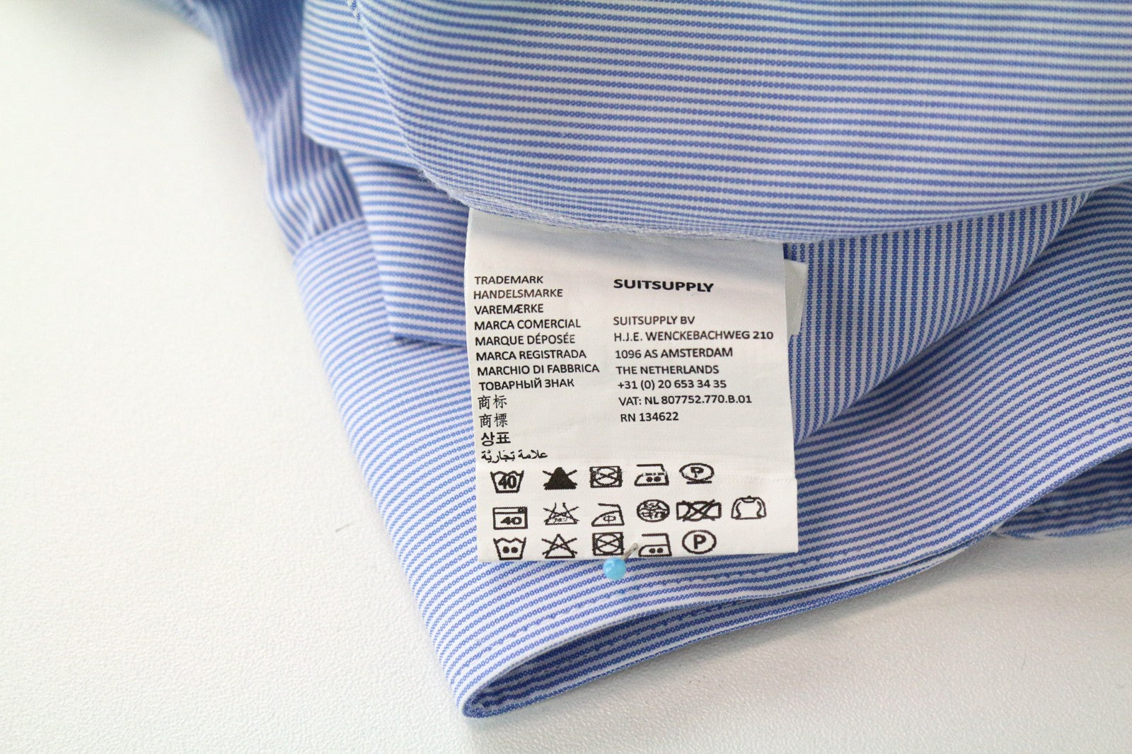 SUITSUPPLY Men's Shirt 46/18 Extra Slim Blue Pure Cotton Long Sleeve Classic