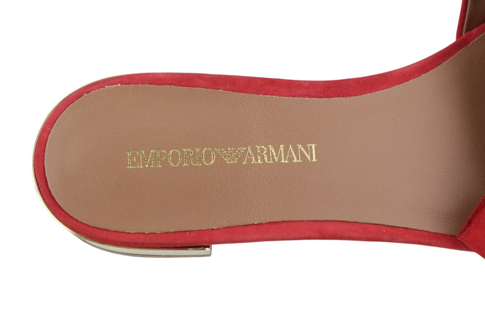 EMPORIO ARMANI X3P702 Women Flats EU37 Red Suede Leather Bow Gold Detail