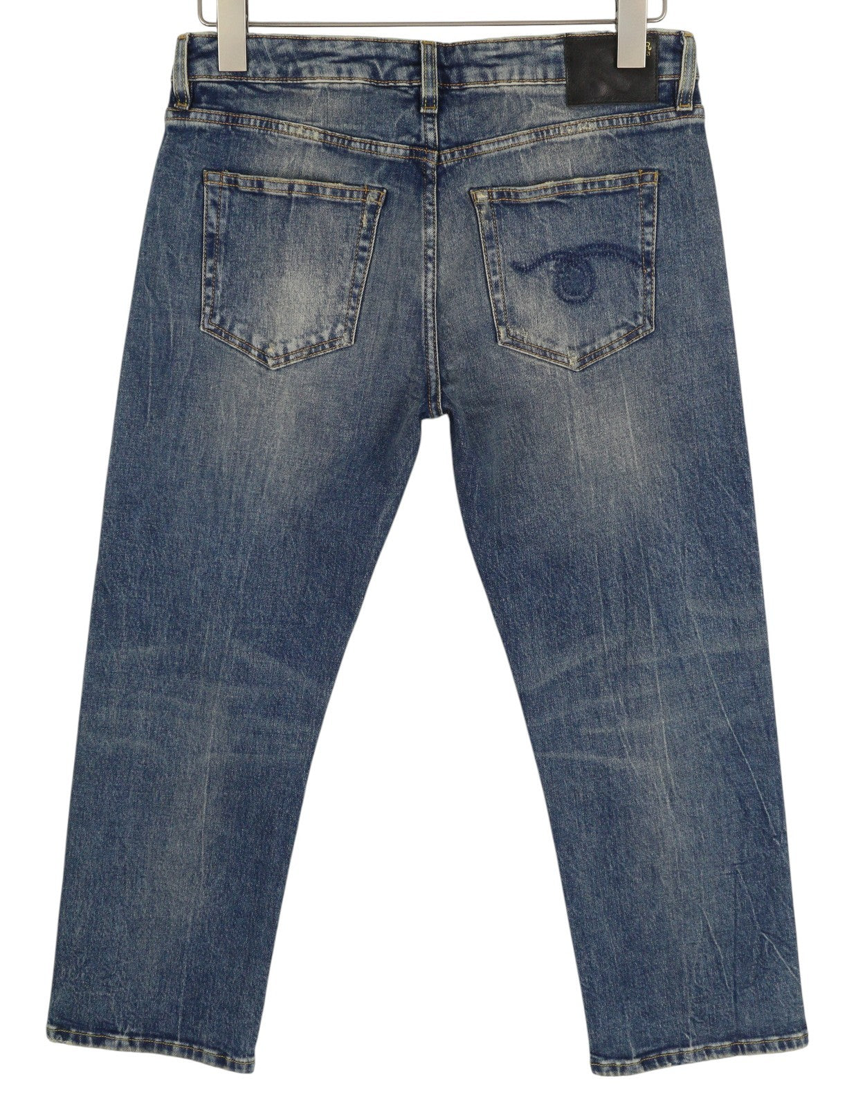 R13 Boy Straight Women Jeans 28 Cropped Ankle Blue Kelly Stretch Washed RRP645