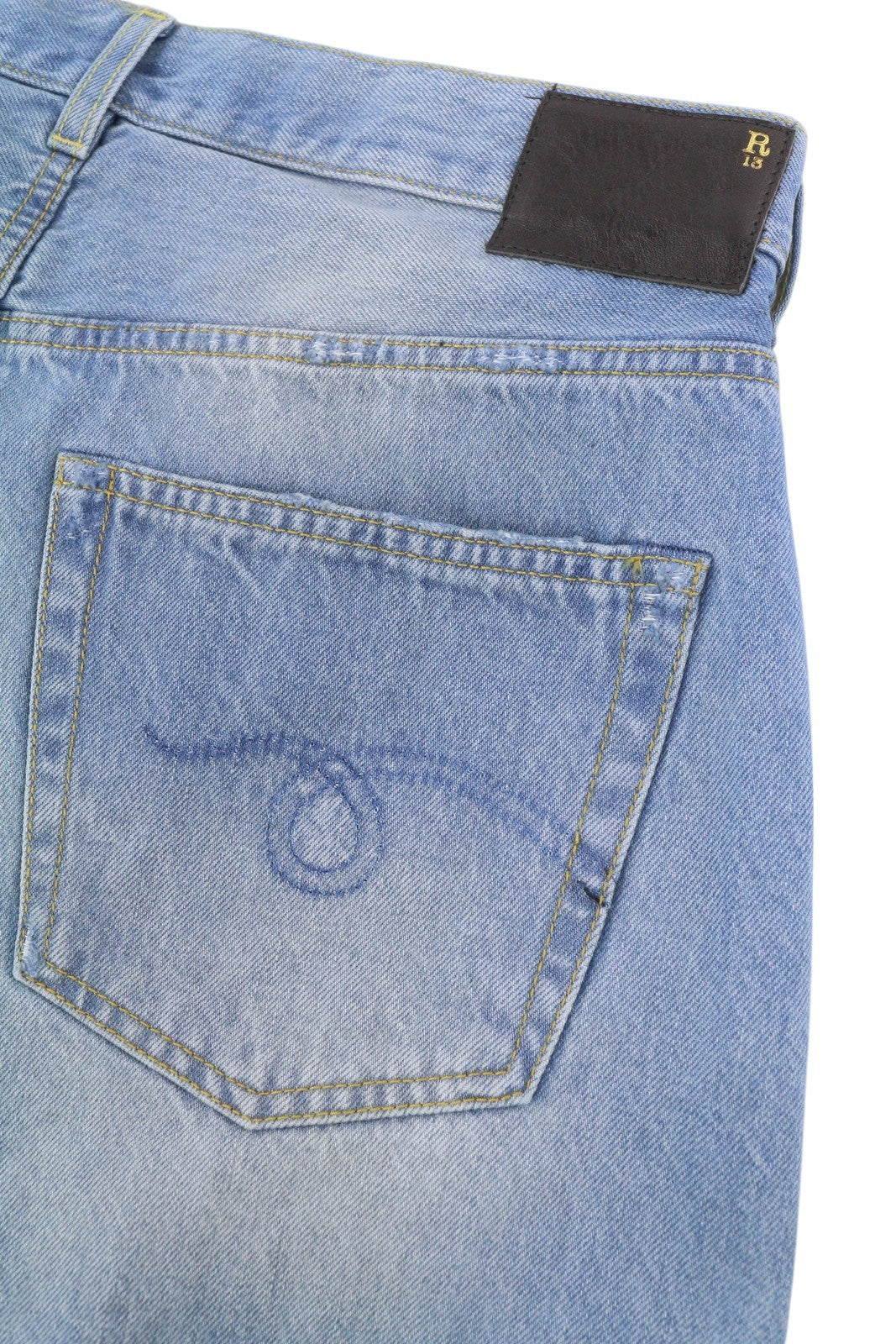 R13 Cross Over Women Shorts 28 Denim Blue Washed Asymmetric Distress RRP599