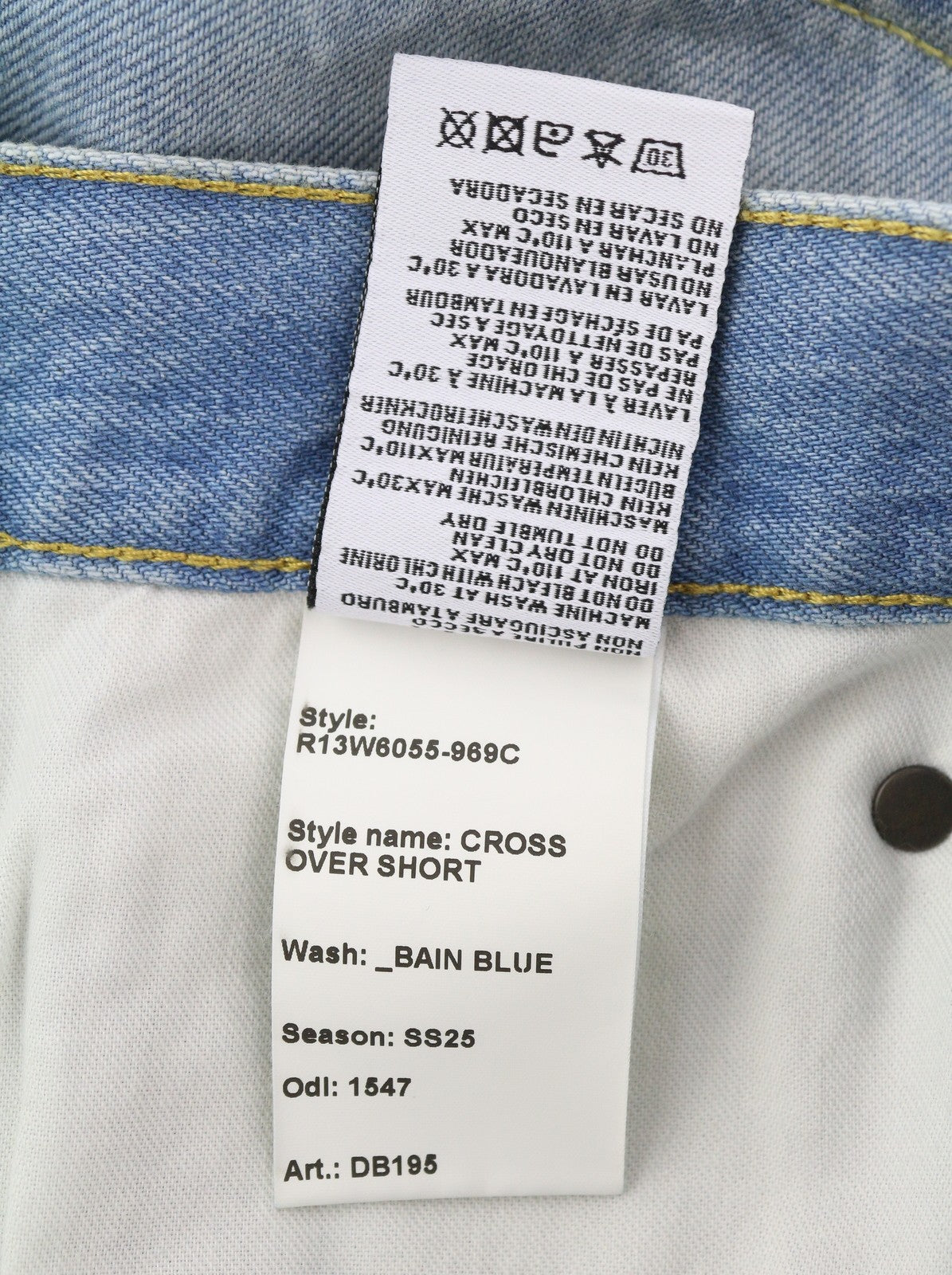 R13 Cross Over Women Shorts 28 Denim Blue Washed Asymmetric Distress RRP599