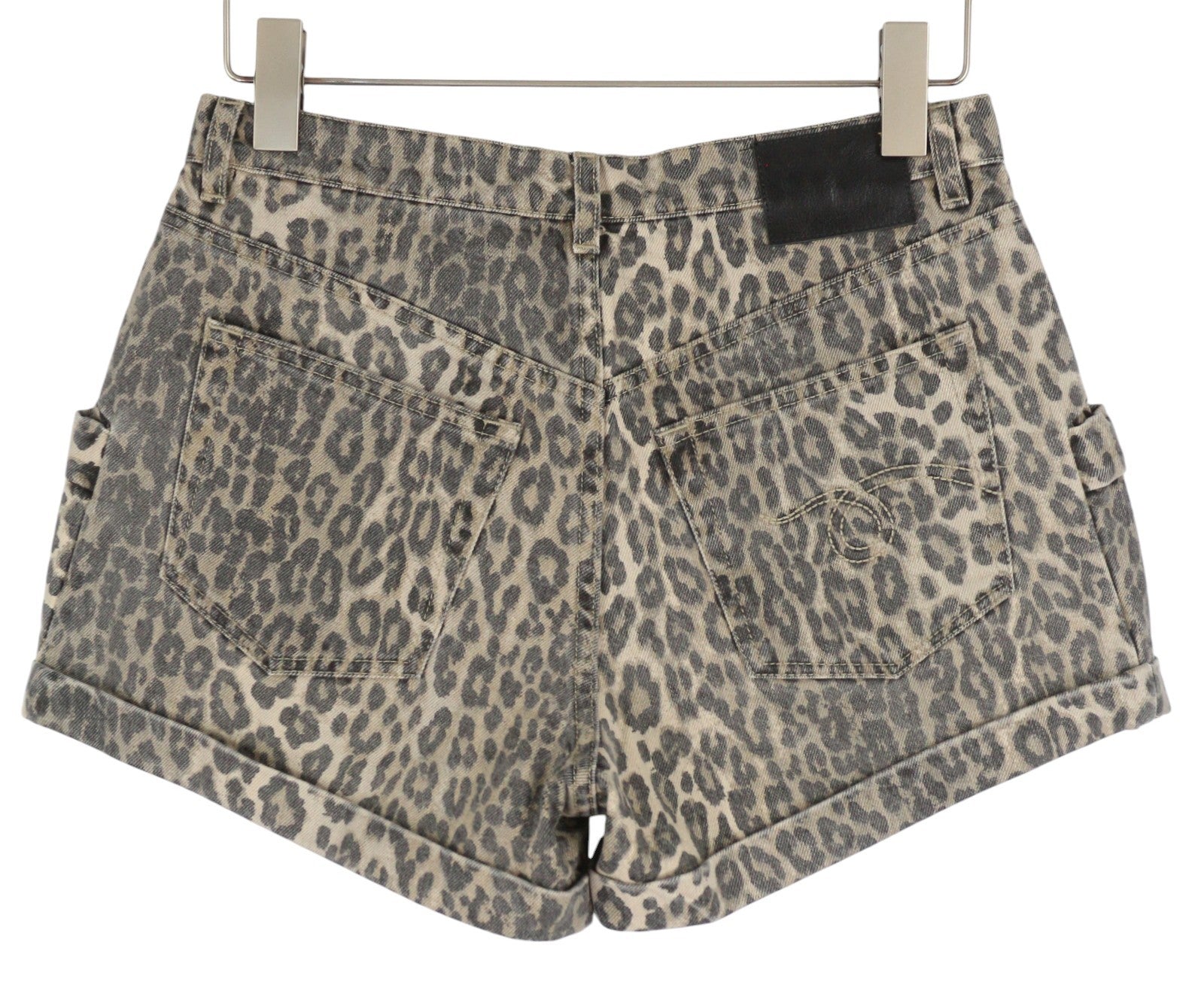 R13 Pouch Pocket Women Shorts 28 Rigid Denim Leopard Print Folded Hem RRP795