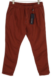 ANTONY MORATO Men Trousers W32 Brown Linen Blend Elastic Waist Cropped