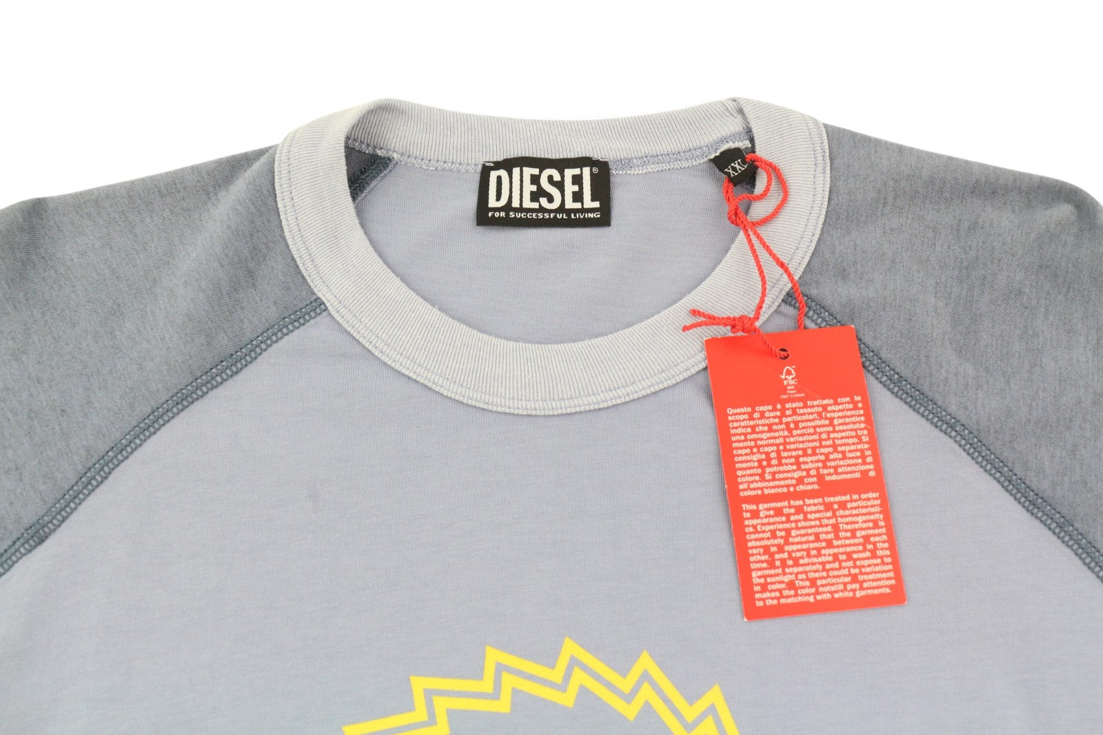 DIESEL T-Juslan-LS Men T-Shirt 2XL Blue Crew Neck Long Sleeve Stretch