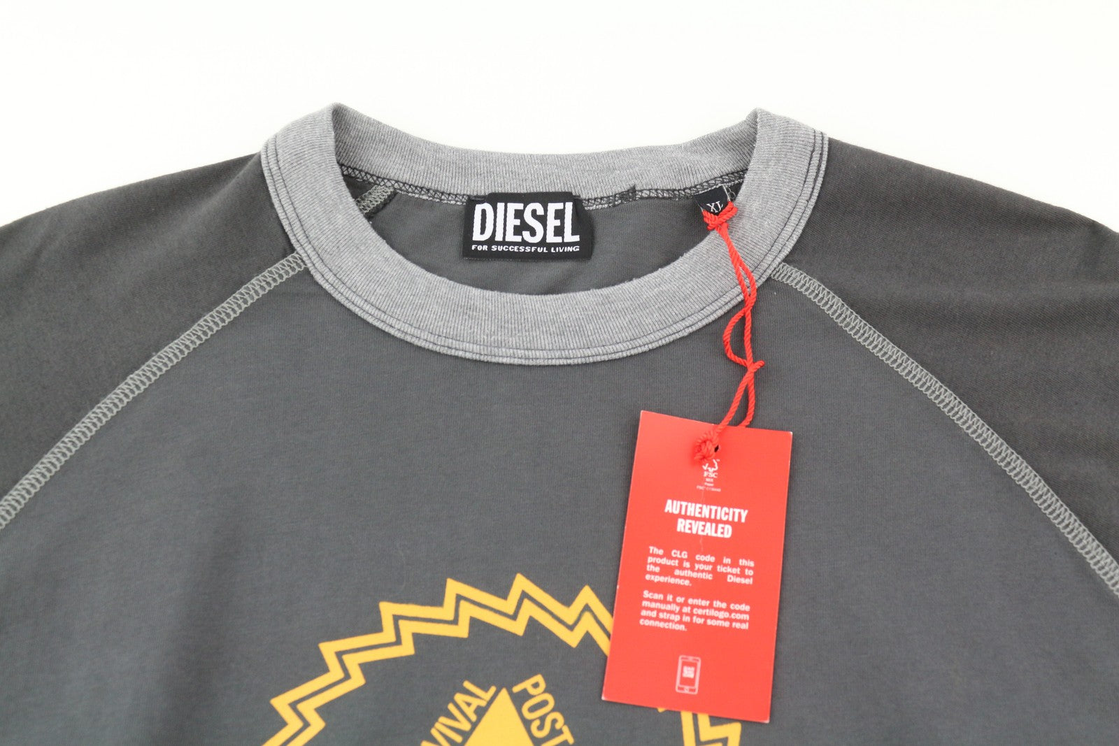 DIESEL T-Juslan-LS Men T-Shirt XL Grey Crew Neck Long Sleeve Stretch
