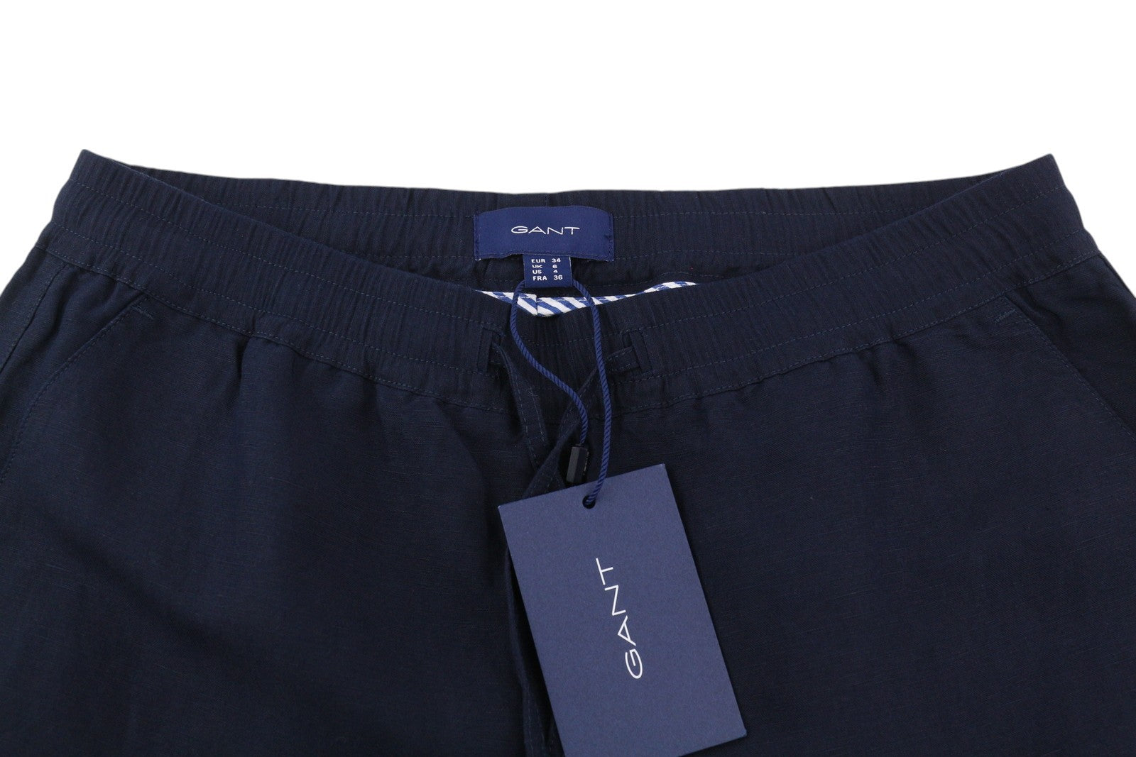 GANT Summer Linen Pull-On Women Trousers EU34 Dark Blue Elastic Waist
