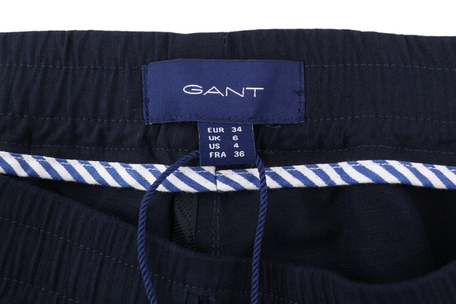 GANT Summer Linen Pull-On Women Trousers EU34 Dark Blue Elastic Waist