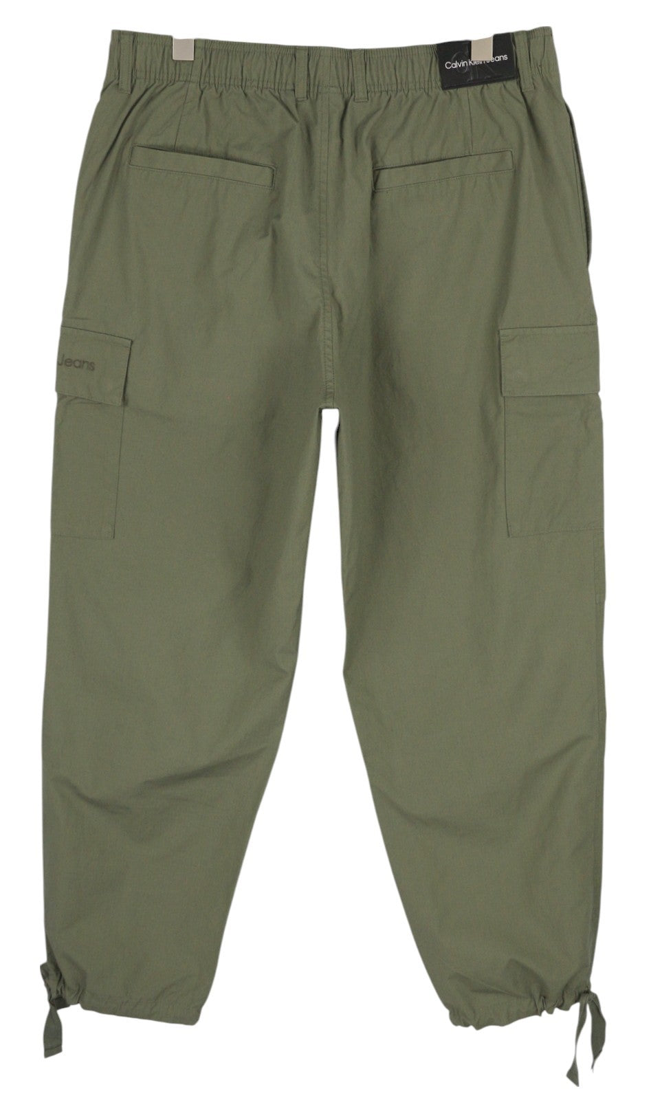 CALVIN KLEIN Essential Regular Men Trousers L Green Cargo Elastic Waist