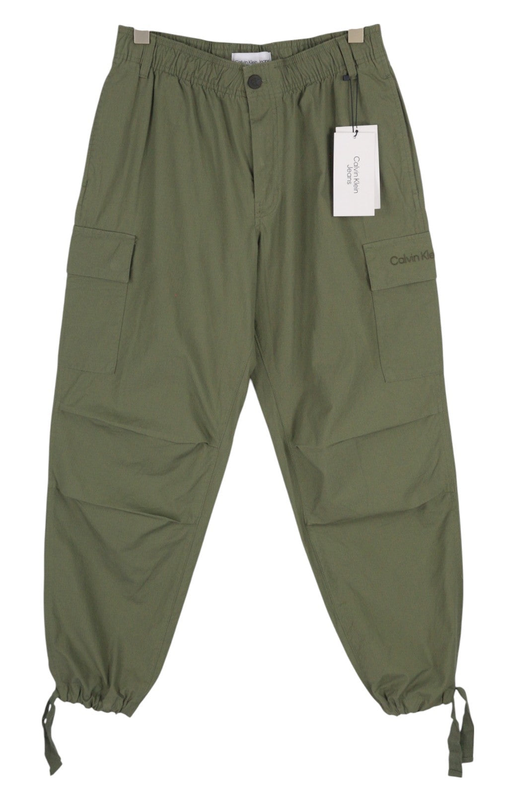 CALVIN KLEIN Essential Regular Men Trousers XS Green Cargo Elastic Waist