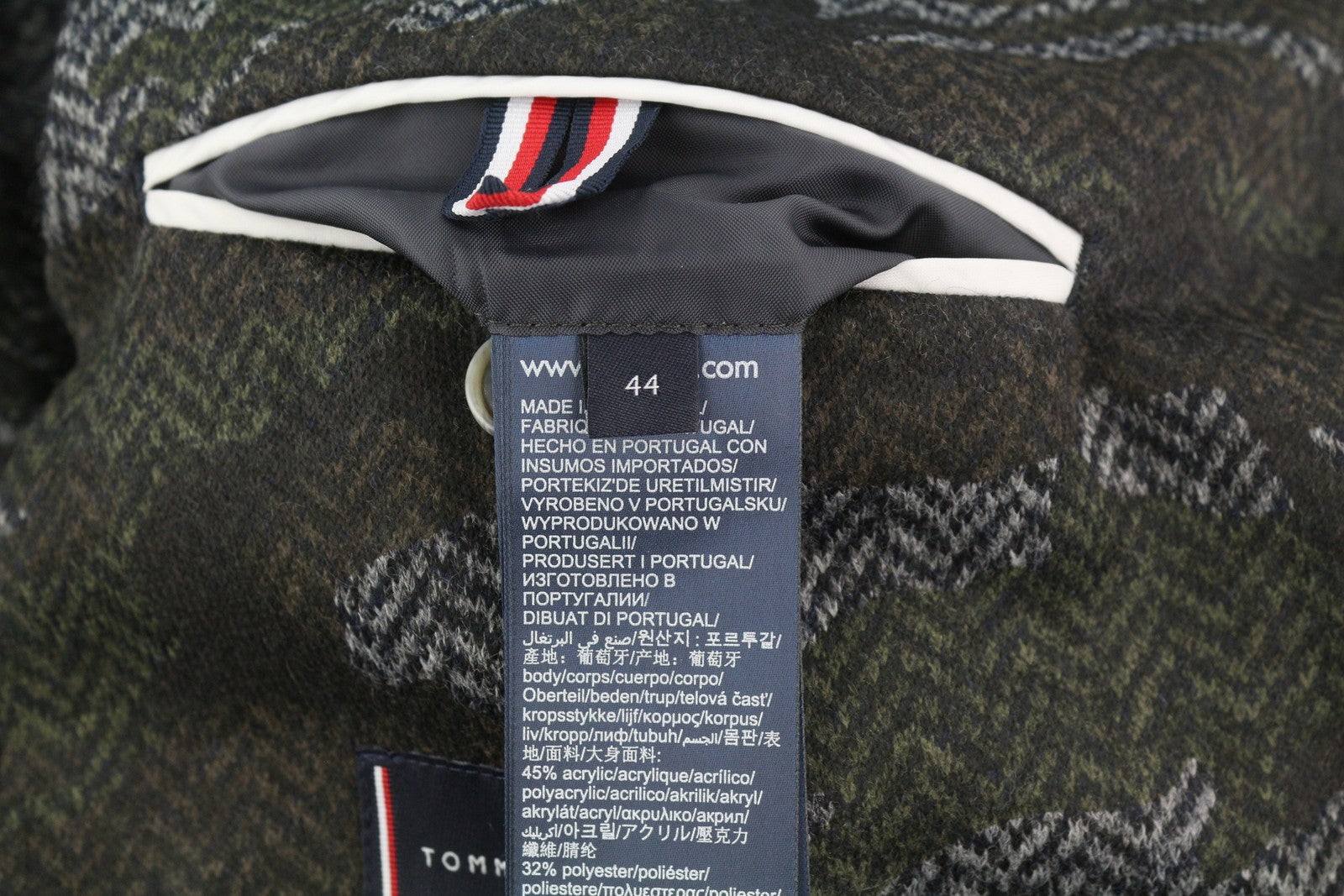 TOMMY HILFIGER Jersey Raw Cut Slim Men Blazer XS Camo Wool Blend THFlex