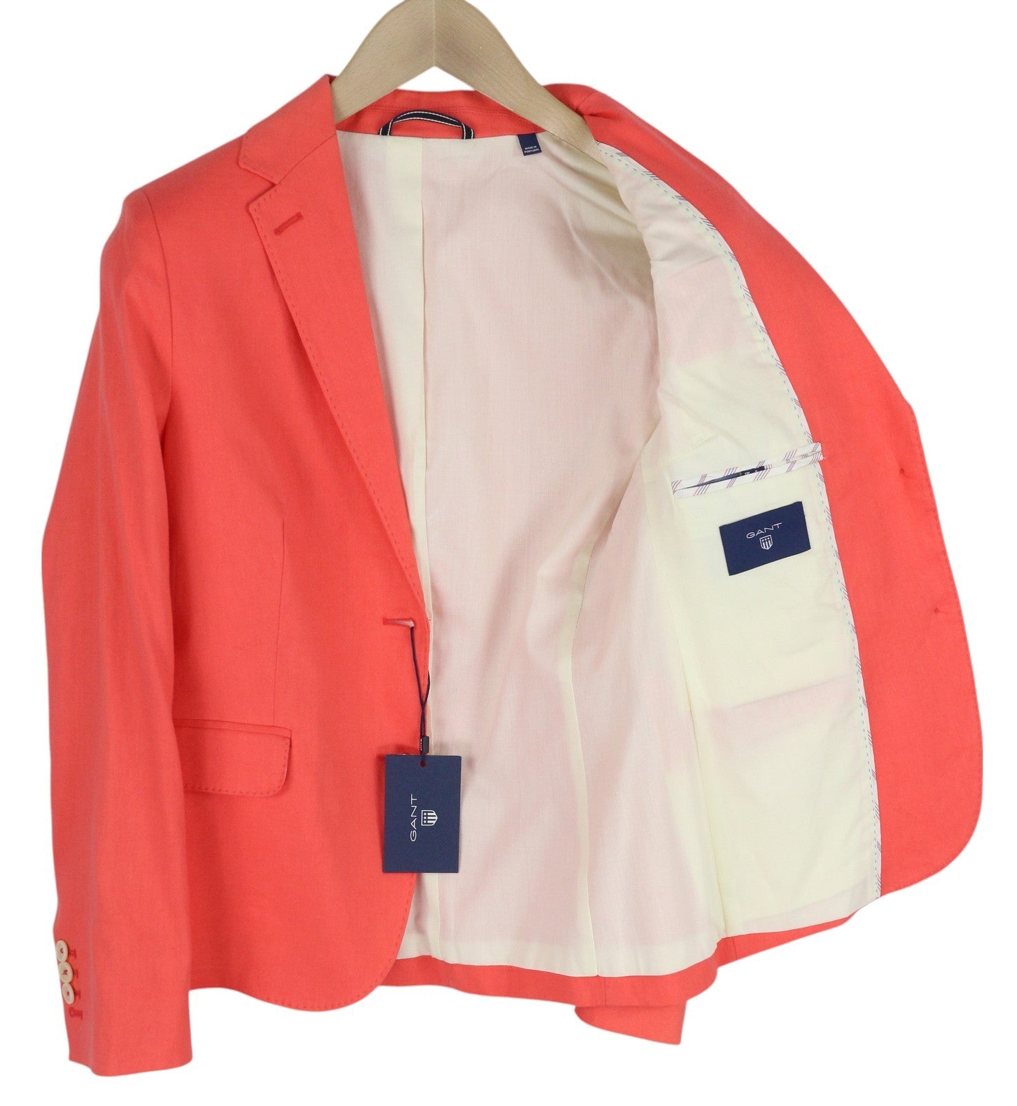 GANT Women Blazer EU34 Coral Linen Blend Notch Lapel Logo Lined