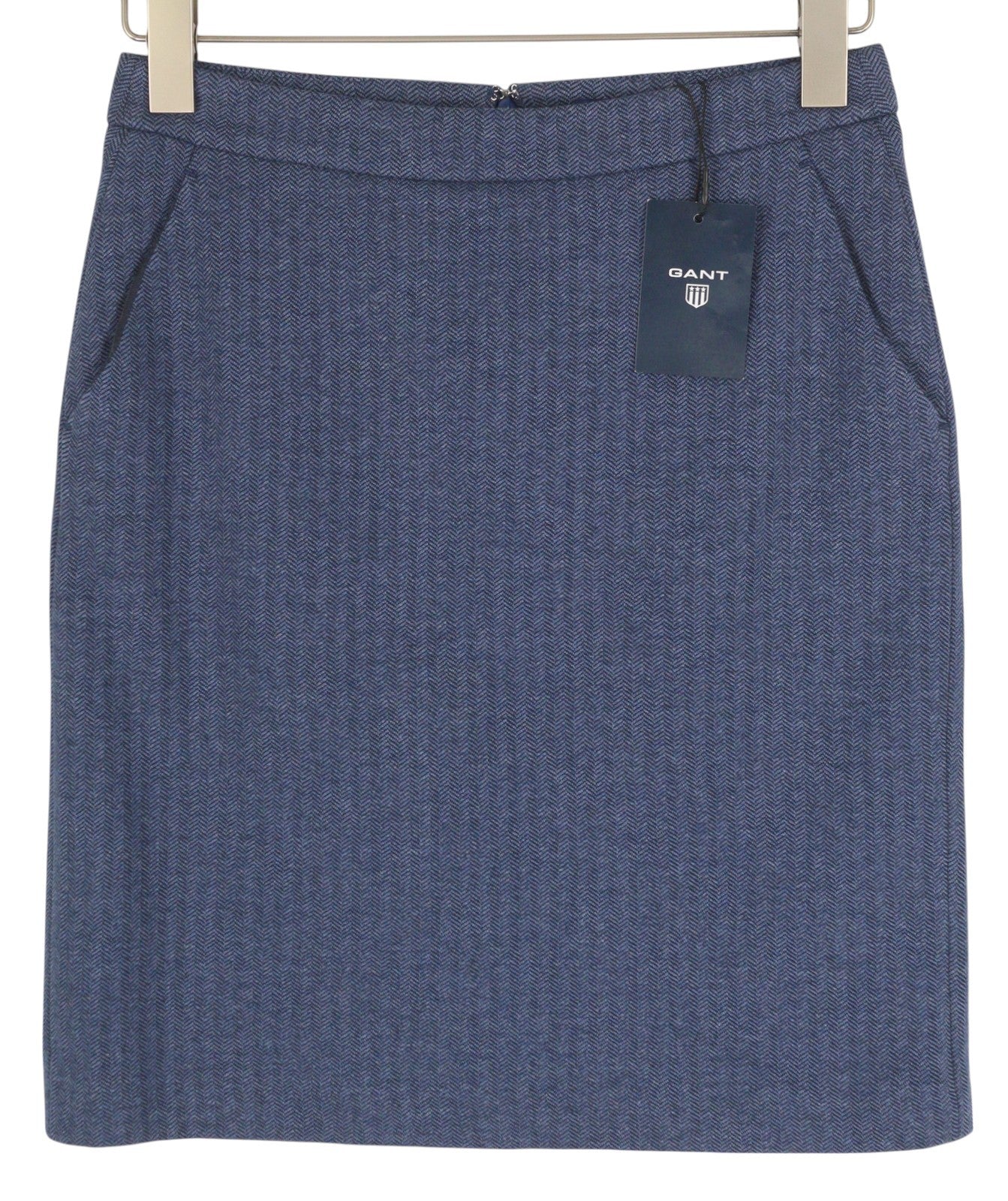 GANT Women Skirt EU36 Blue Herringbone Zip Fly Lined Pencil Mini