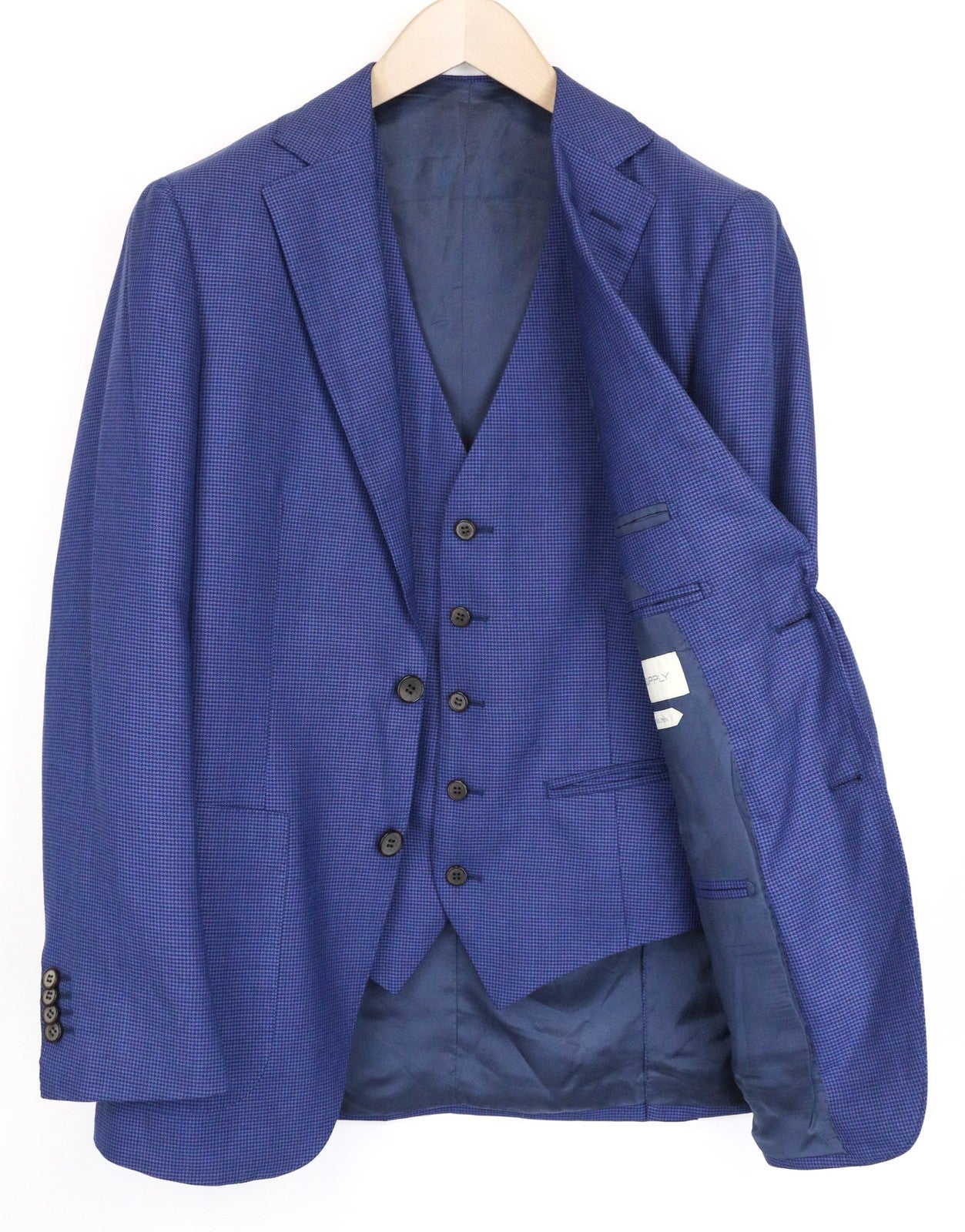 SUITSUPPLY Havana Men's Blazer UK36R Blue Slim Wool Silk Houndstooth 2Pc Suit