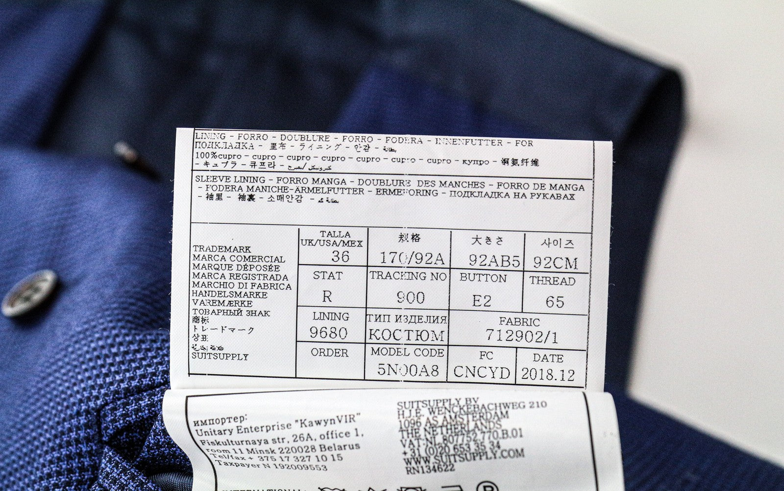 SUITSUPPLY Havana Men's Blazer UK36R Blue Slim Wool Silk Houndstooth 2Pc Suit