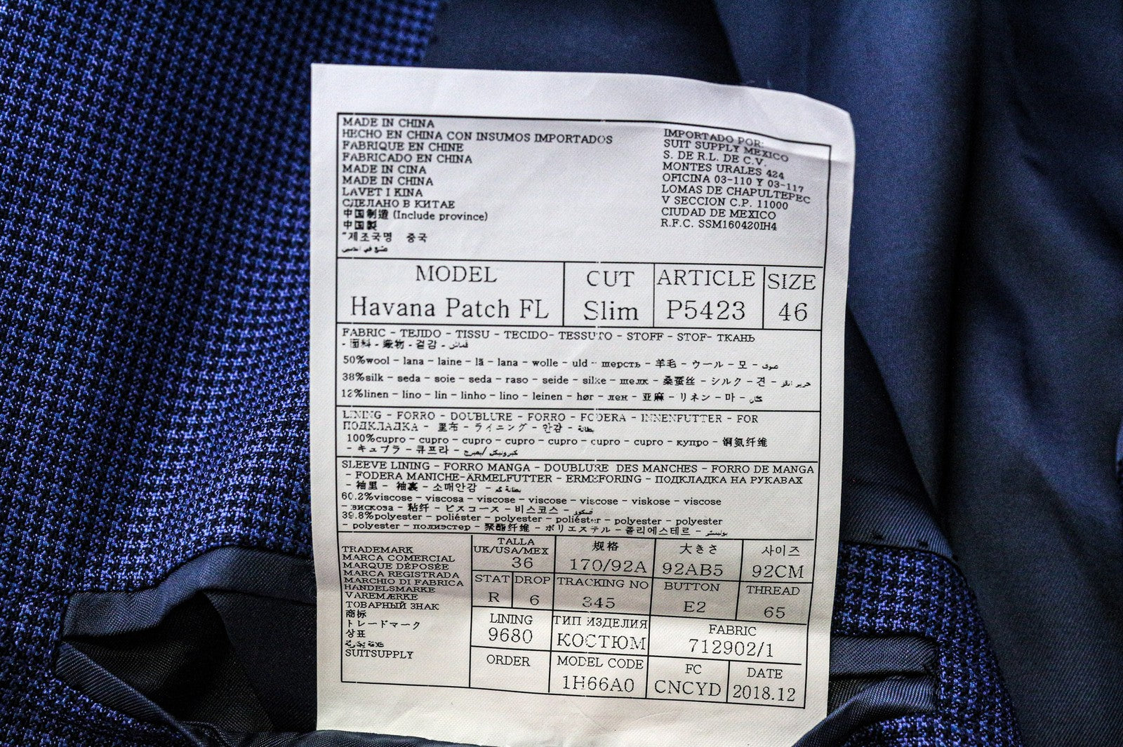 SUITSUPPLY Havana Men's Blazer UK36R Blue Slim Wool Silk Houndstooth 2Pc Suit