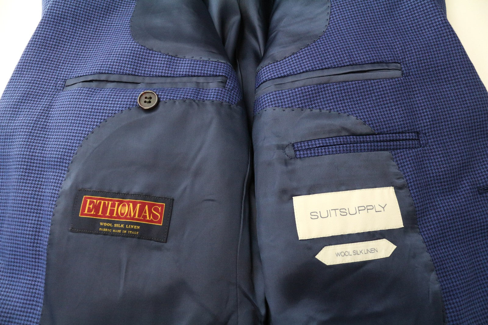 SUITSUPPLY Havana Men's Blazer UK36R Blue Slim Wool Silk Houndstooth 2Pc Suit