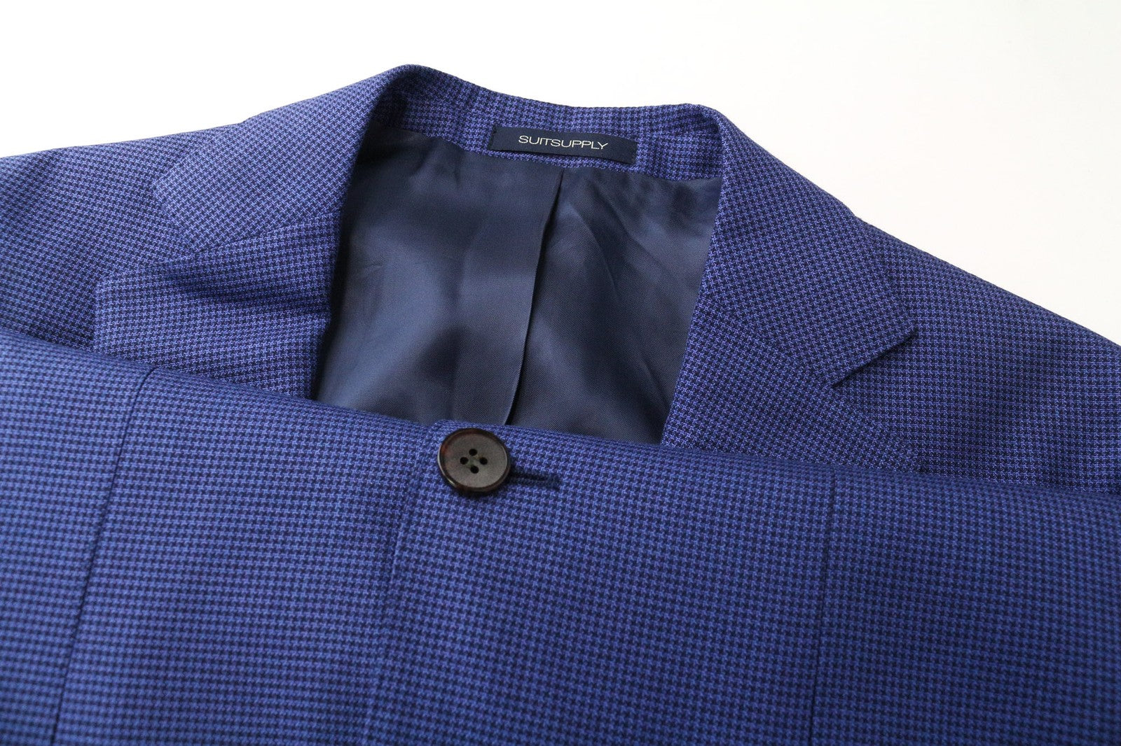 SUITSUPPLY Havana Men's Blazer UK36R Blue Slim Wool Silk Houndstooth 2Pc Suit