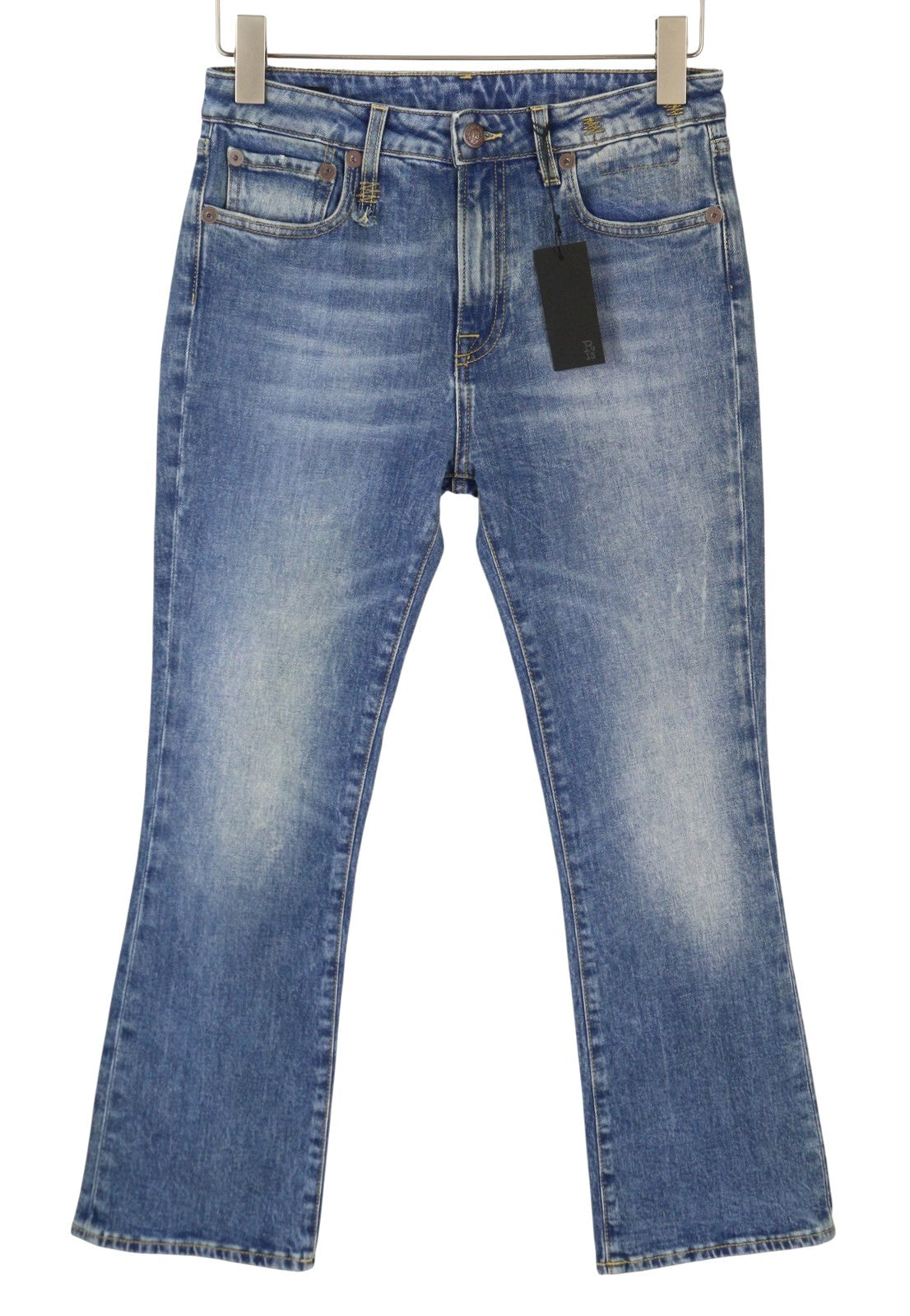 R13 Kick Fit Women Jeans 28 Jasper Stretch Cropped Whiskers Faded Flare PS26