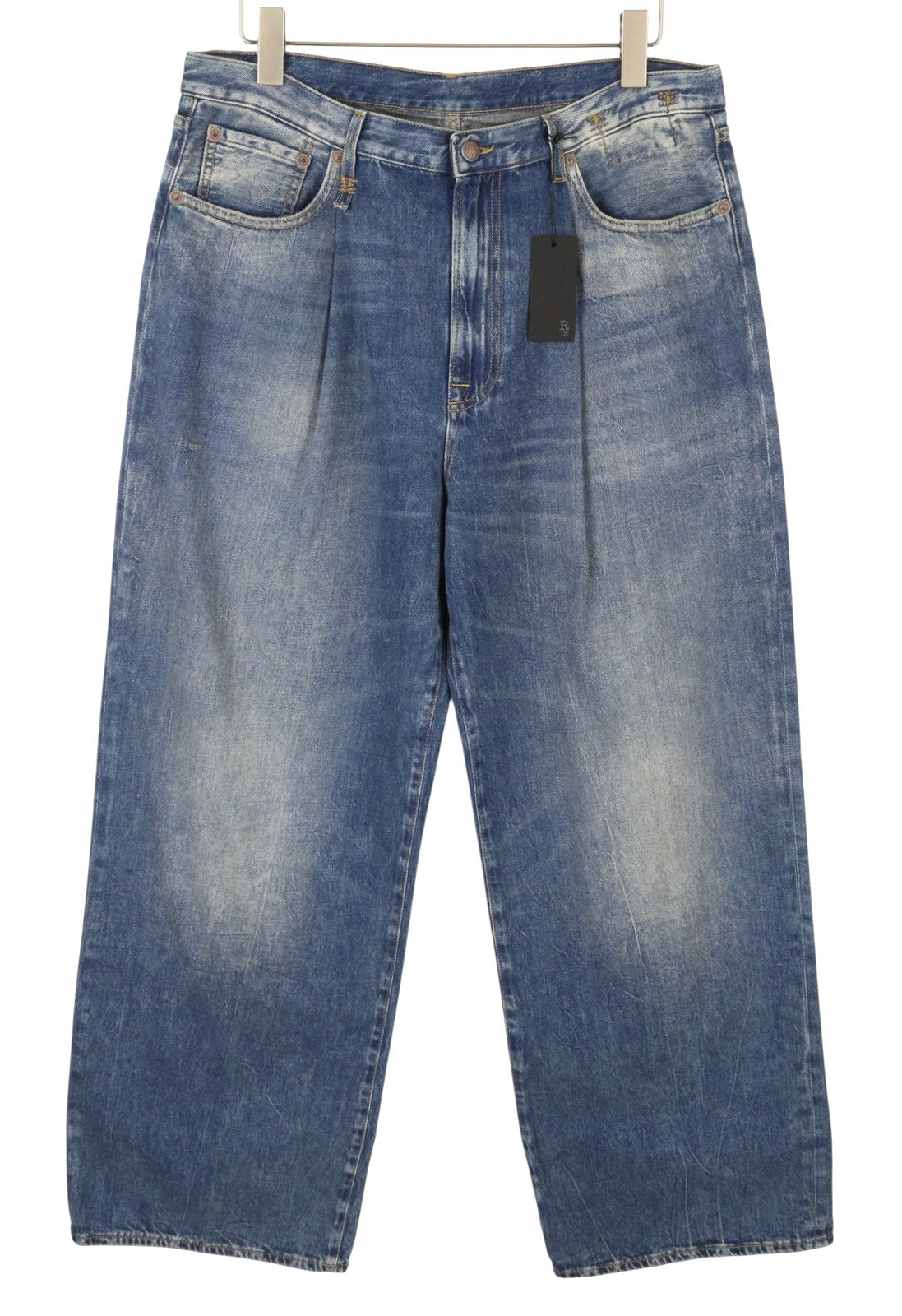 R13 Damon Pleated Women Jeans 36 Kellen Straight Whiskers Faded Blue Denim PS26