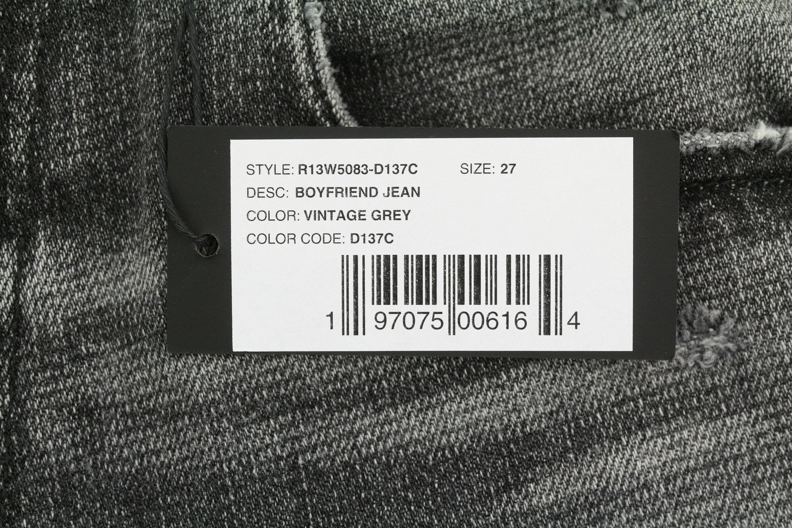 R13 Boyfriend Women Jeans 27 Vintage Grey Faded Distress Cropped PS26 RRP595