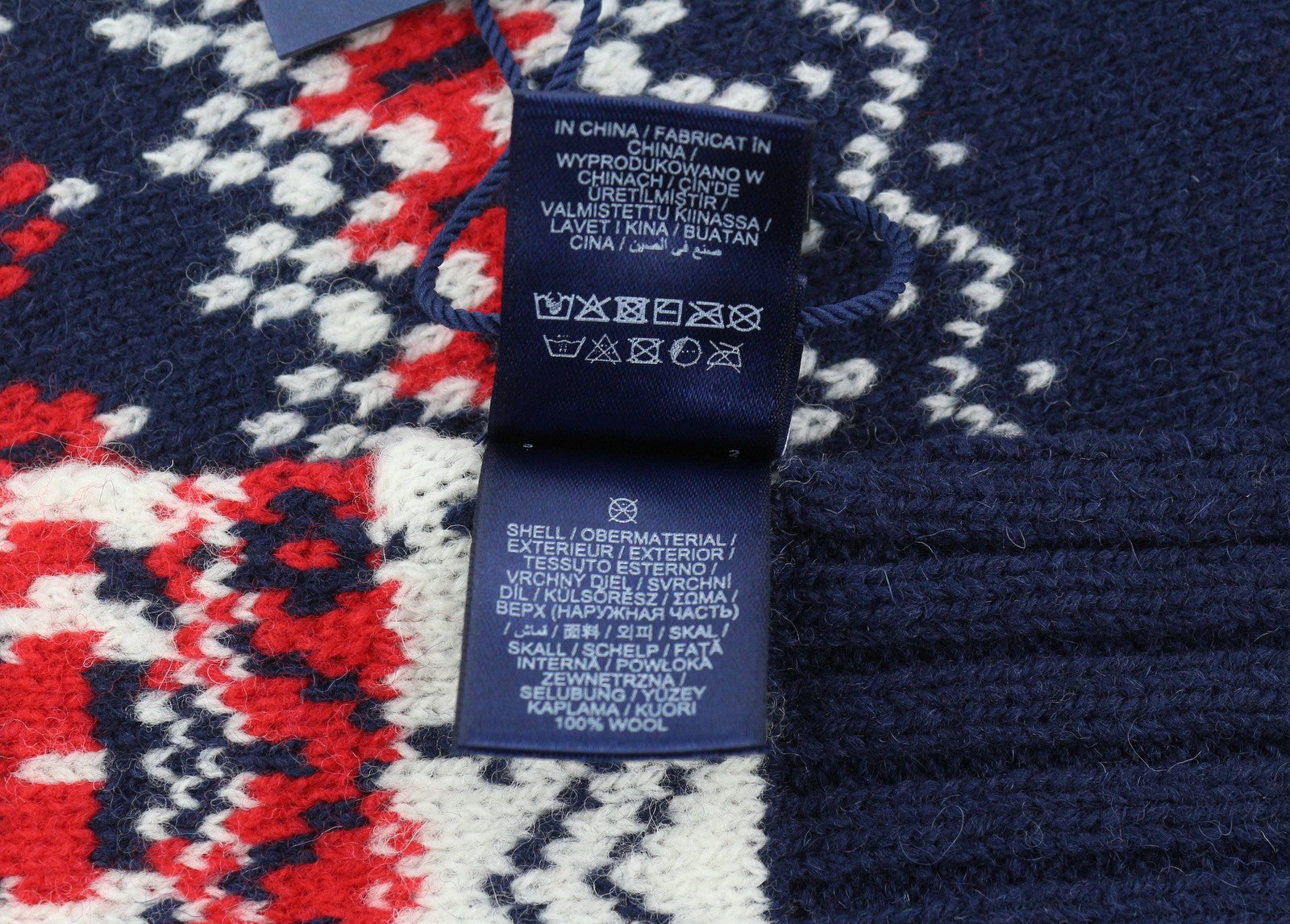 GANT Holiday Fair Isle Men Scarf OS Evening Blue Wool Knit Patterned Unisex