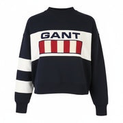 GANT Retro Logo Block C-Neck Women Sweatshirt S Evening Blue Oversized Pull On