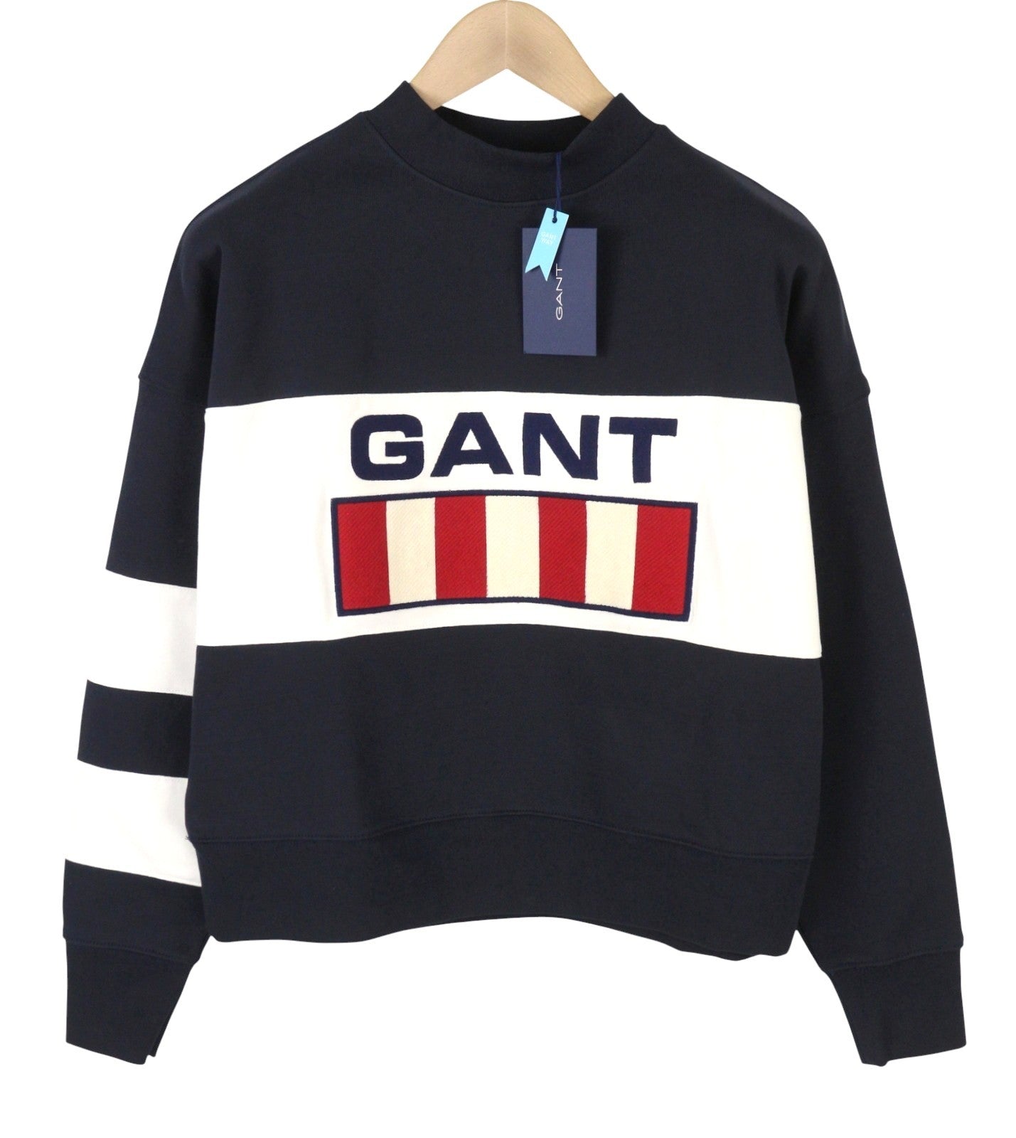 GANT Retro Logo Block C-Neck Women Sweatshirt S Evening Blue Oversized Pull On